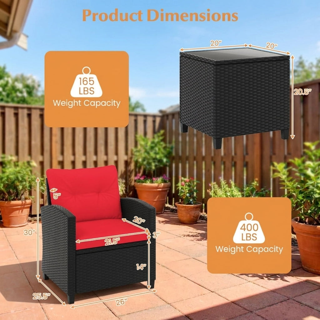 Biotree 3 Pieces Patio Furniture Set with Tempered Glass Coffee Table Outdoor Conversation Set for Garden Backyard Porch