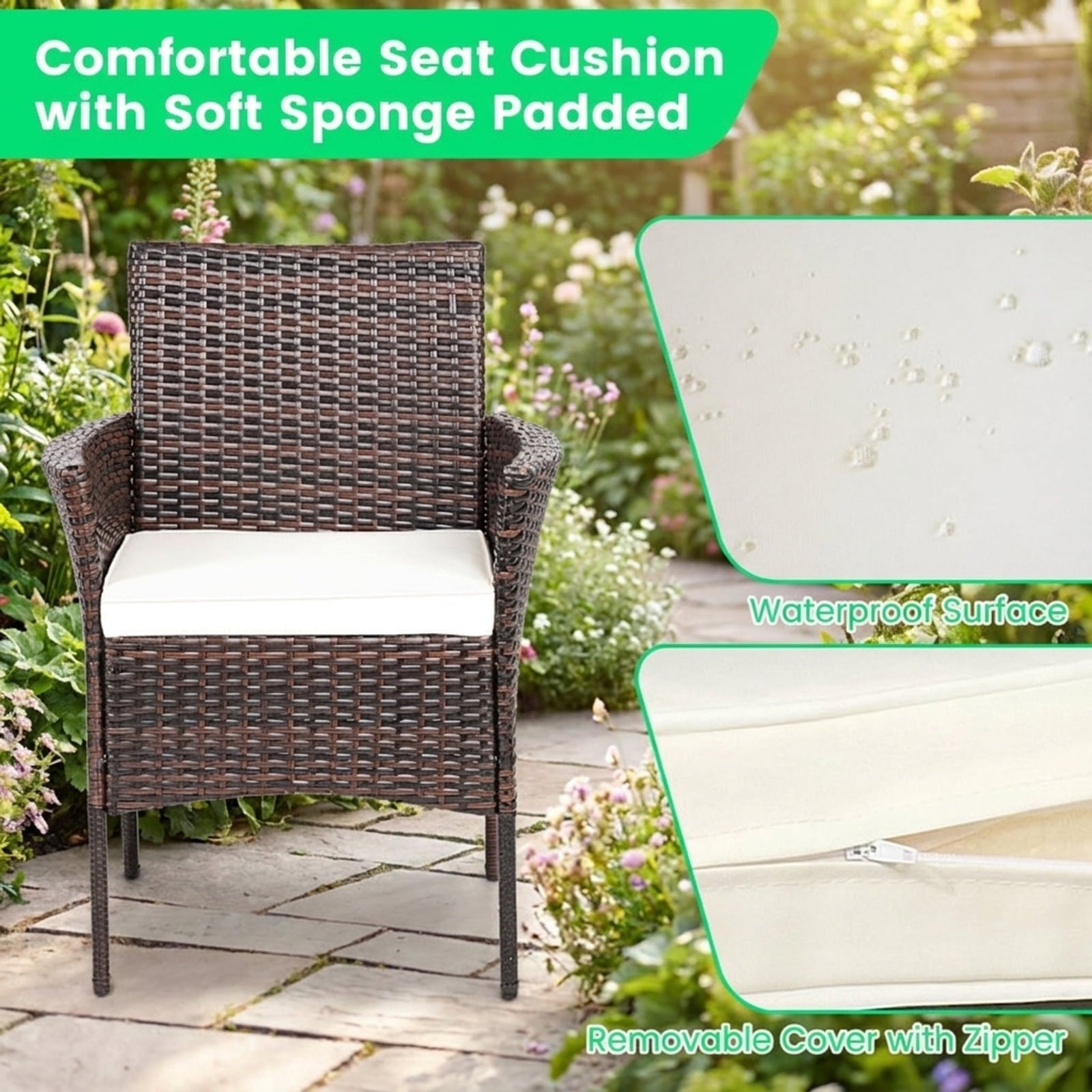 Biotree 2 Pieces Outdoor PE Rattan Armchairs with Removable Cushions Stackable Patio Chair for Garden BackyardMix brown