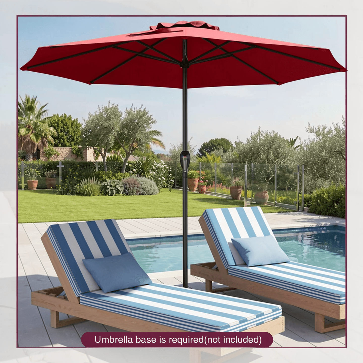 Biotree Outdoor Heavy Duty Market Umbrella with Crank Handle and 8 Sturdy Ribs-Red Walnut - Outdoor Patio Garden Sun Shade