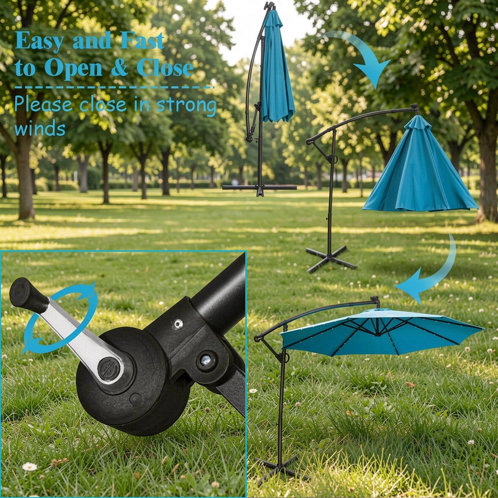 Biotree 10FT 360¡ã Rotation Solar Powered LED Patio Offset Umbrella-Turquoise Outdoor Backyard Hanging