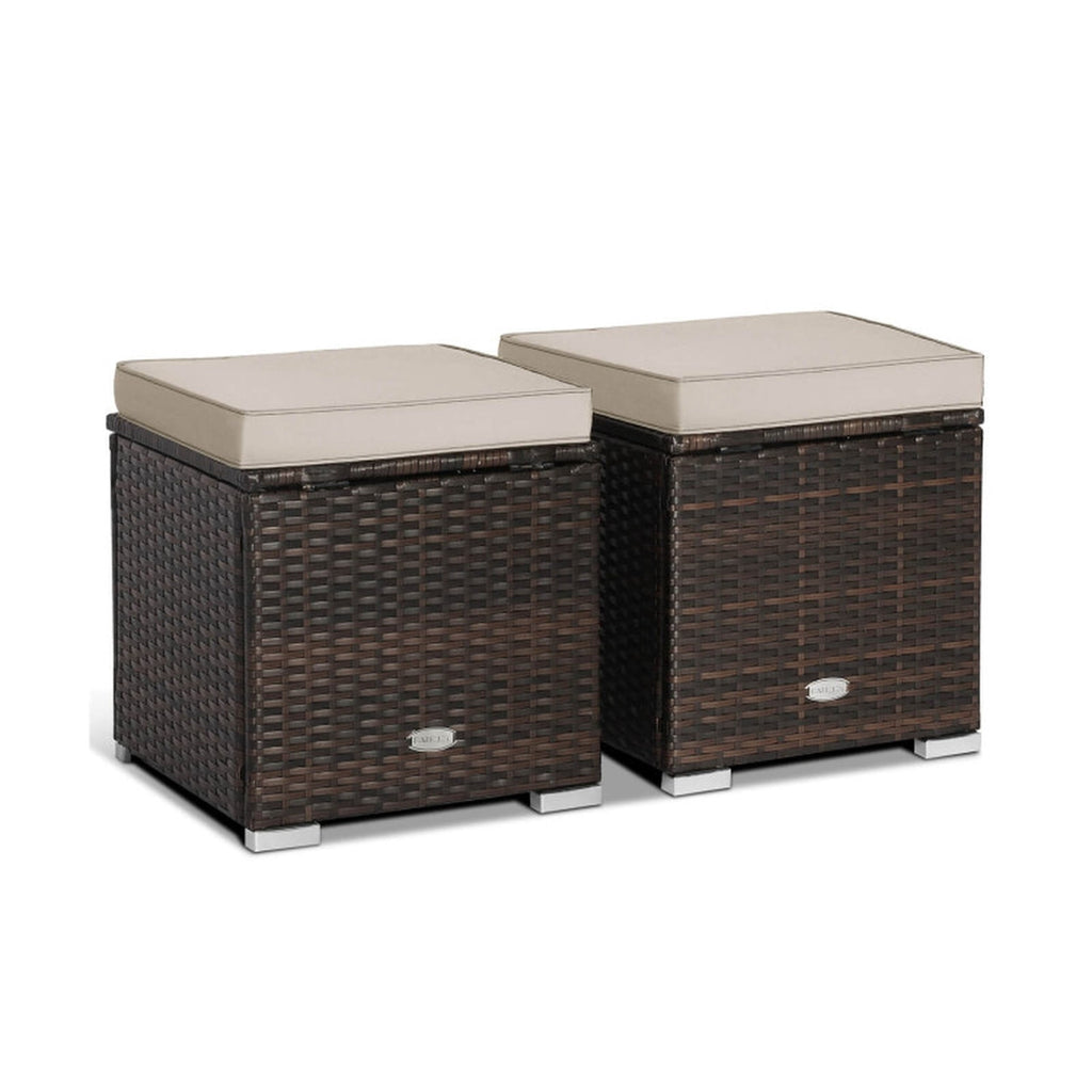Biotree 2 Pieces Patio Ottoman with Removable Cushions Stackable Patio Chair for Garden BackyardBrown