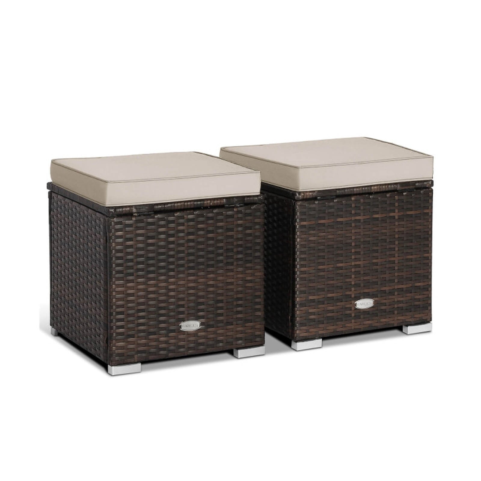 Biotree 2 Pieces Patio Ottoman with Removable Cushions Stackable Patio Chair for Garden BackyardBrown
