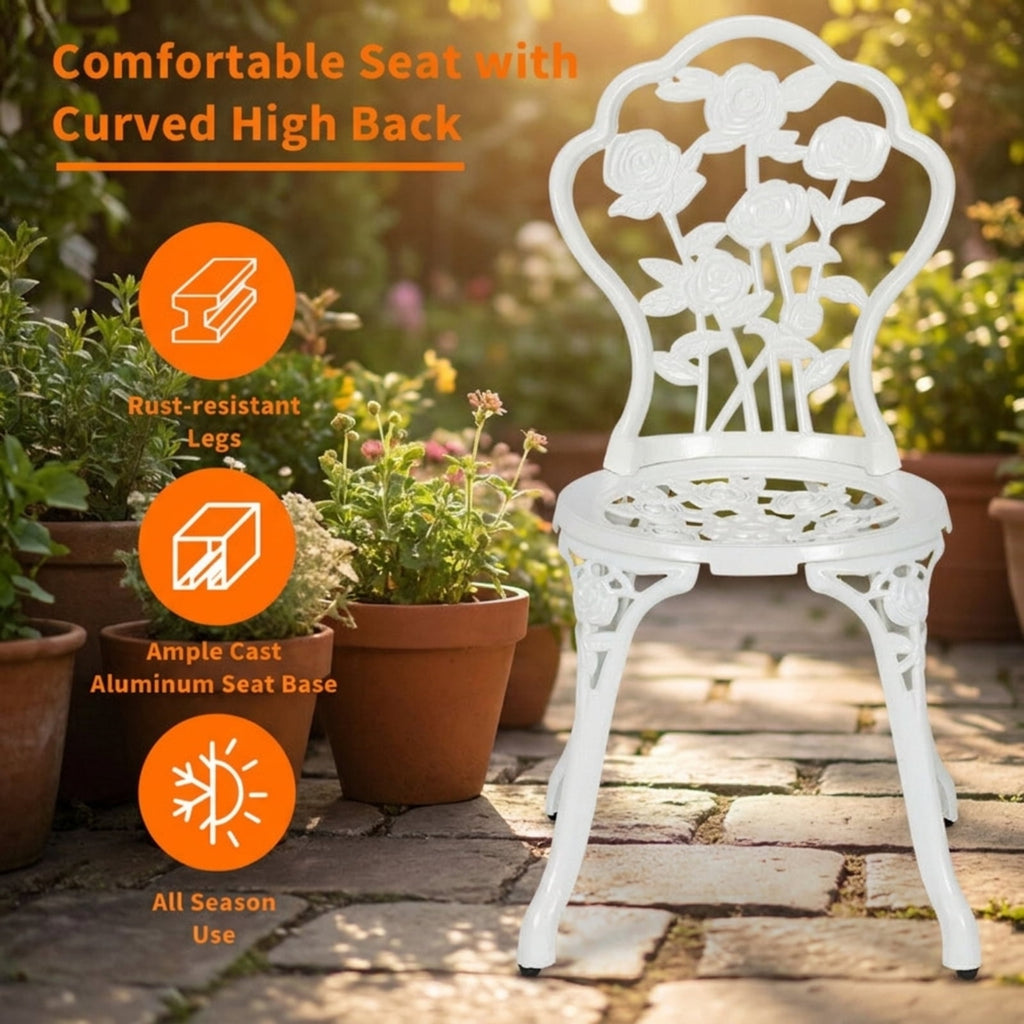 Biotree Outdoor Cast Aluminum Patio Furniture Set with Rose Design Outdoor Conversation Set for Garden Backyard PorchWhite