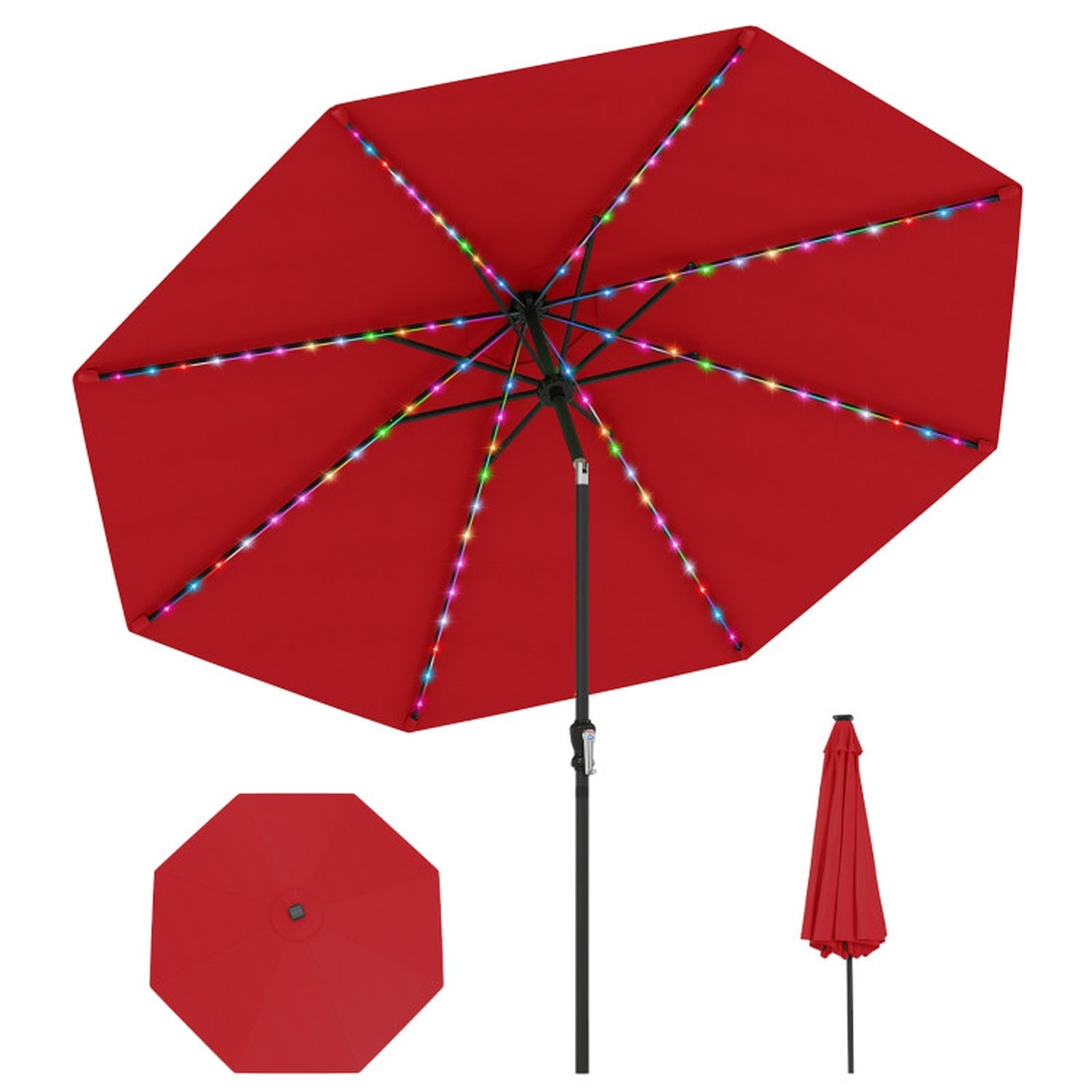 Biotree 10 ft Market Patio Umbrella with Crank and Tilt, 8 Sturdy Ribs, Vented Canopy - Red for Backyard