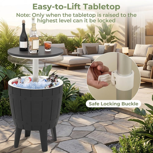 Biotree 10 Gallon Cooler Bar Table Outdoor Coffee Table with Telescopic Tabletop Ice Bucket Table for Beer Wine, Black