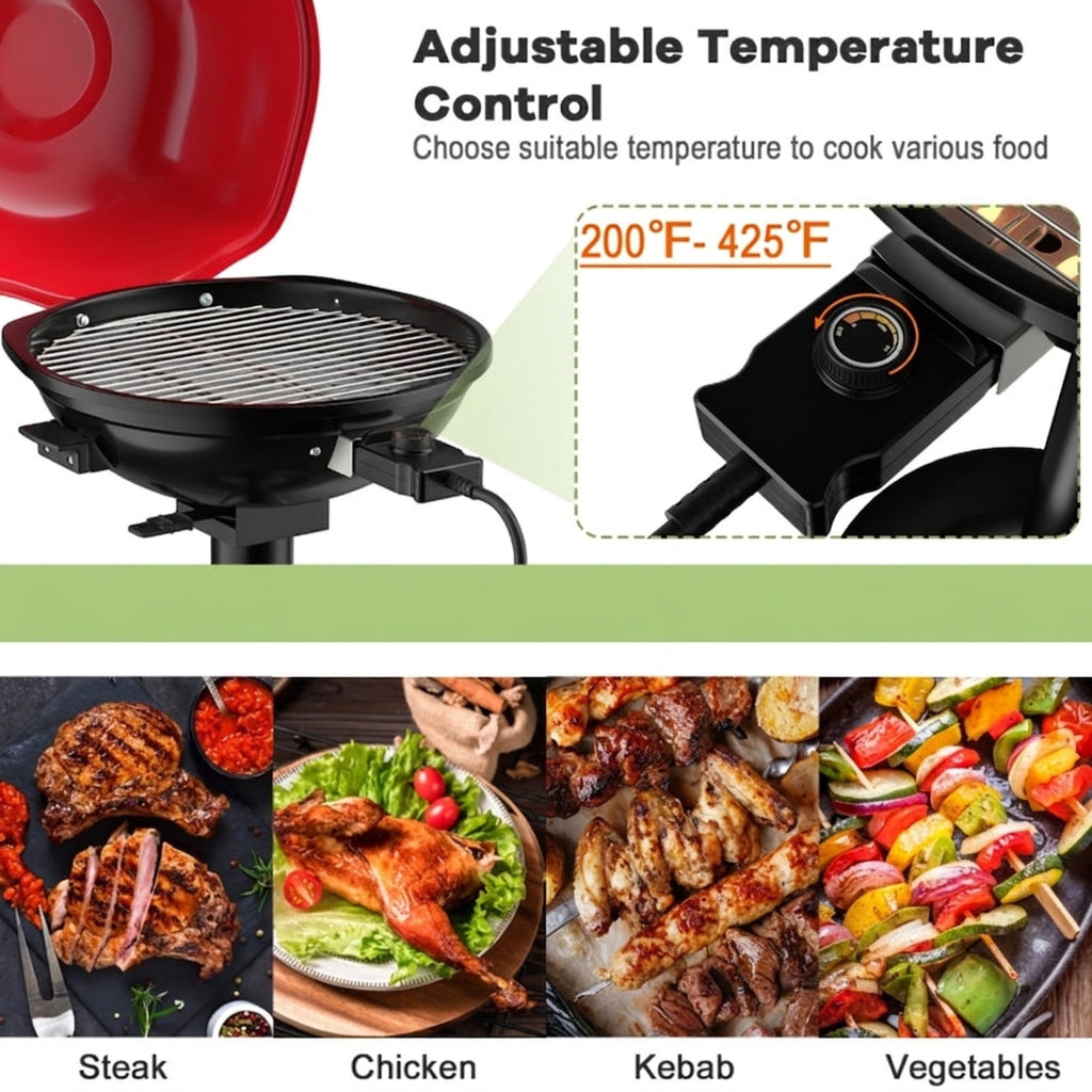 Biotree 1600W Portable Electric BBQ Grill with Temperature Control Grease Collector, Smokeless Tabletop BBQ Cooker for Backyard Patio Camping Red