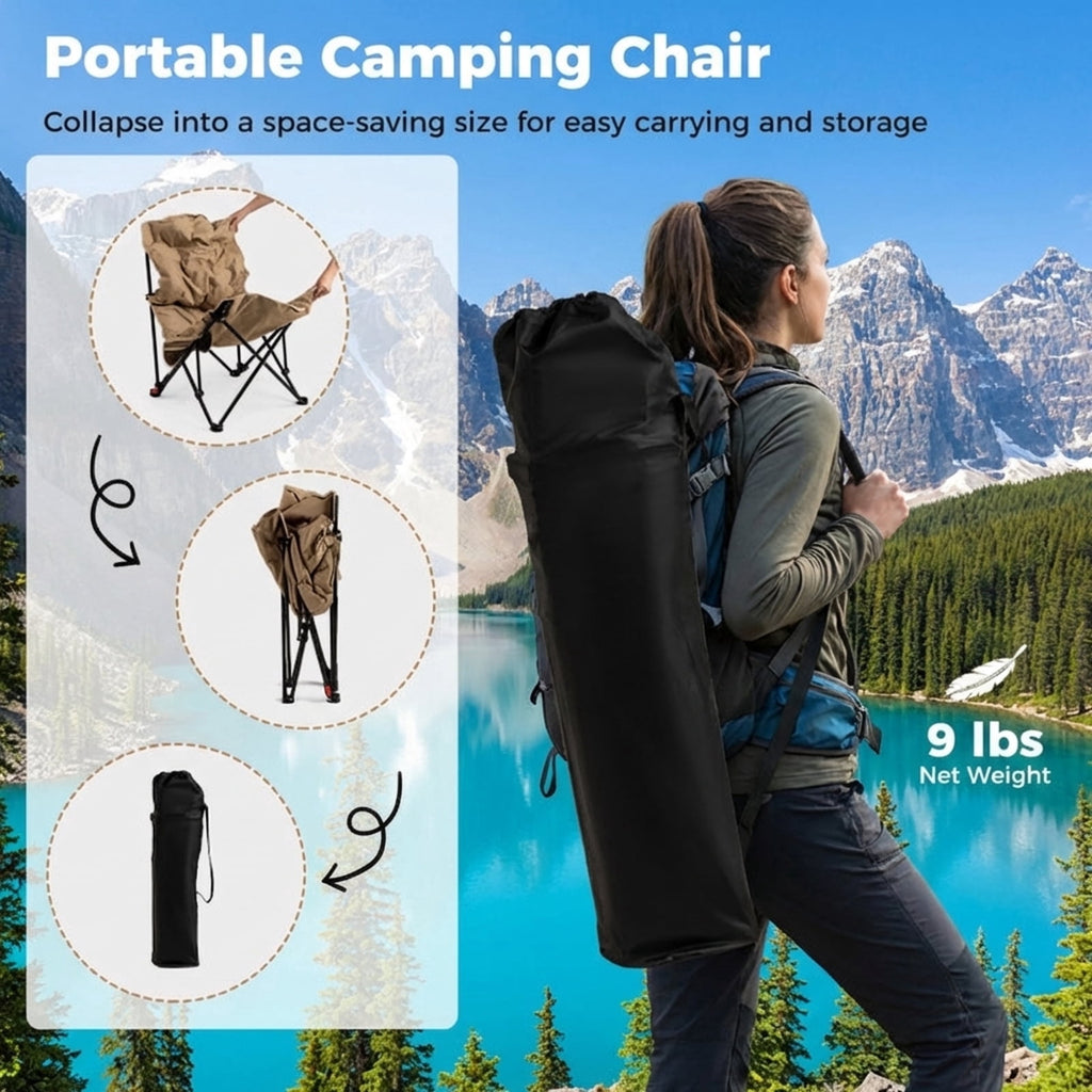 Biotree Portable Folding Outdoor Camping Chair with Cup Holder for Beach Picnic Tailgating, Khaki