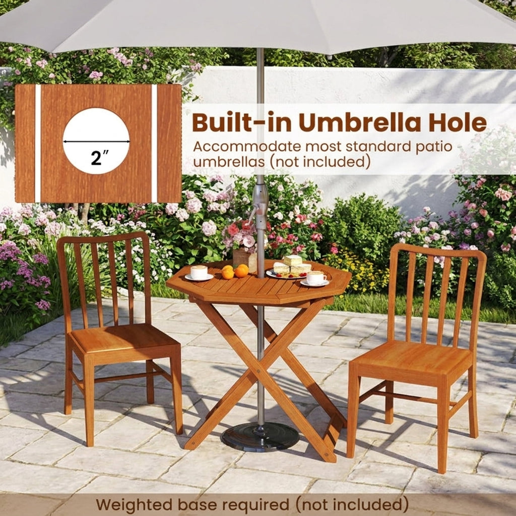 Biotree Octagon Folding Patio Table with 2 Inches Umbrella Hole, Brown