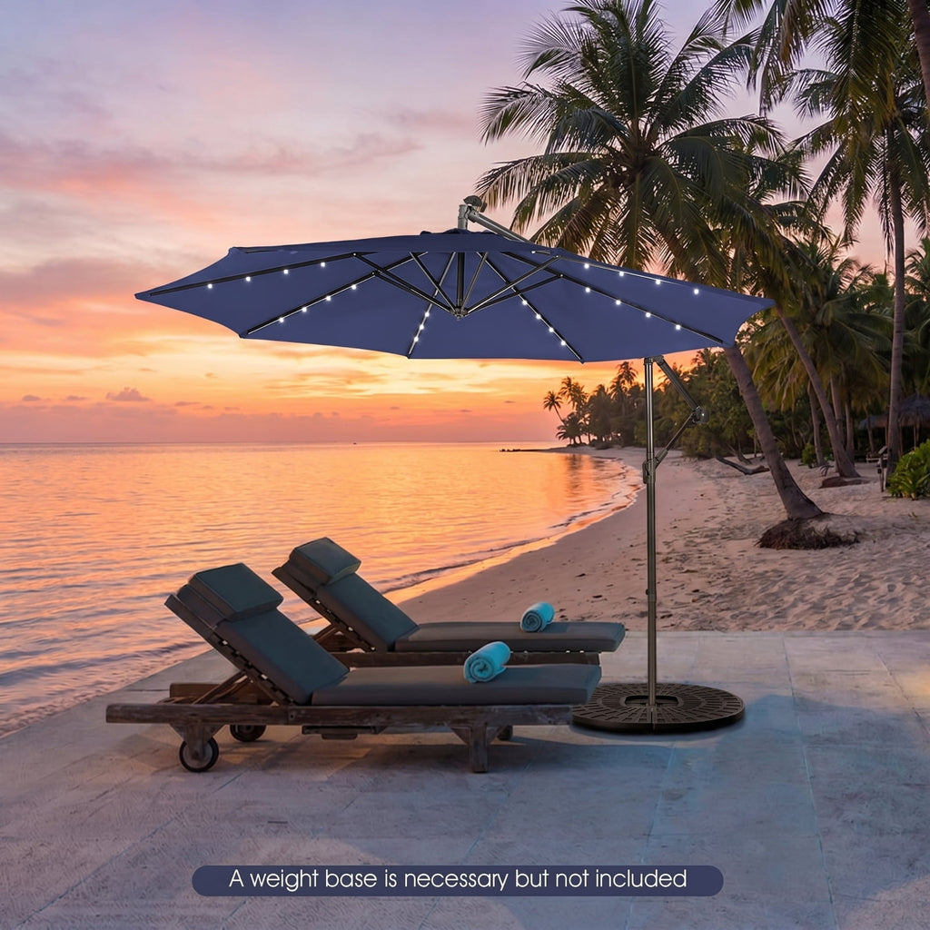 Biotree 10 ft Cantilever Offset Patio Umbrella Solar Powered Outdoor Shade - Blue - UV Protection with Cross Base