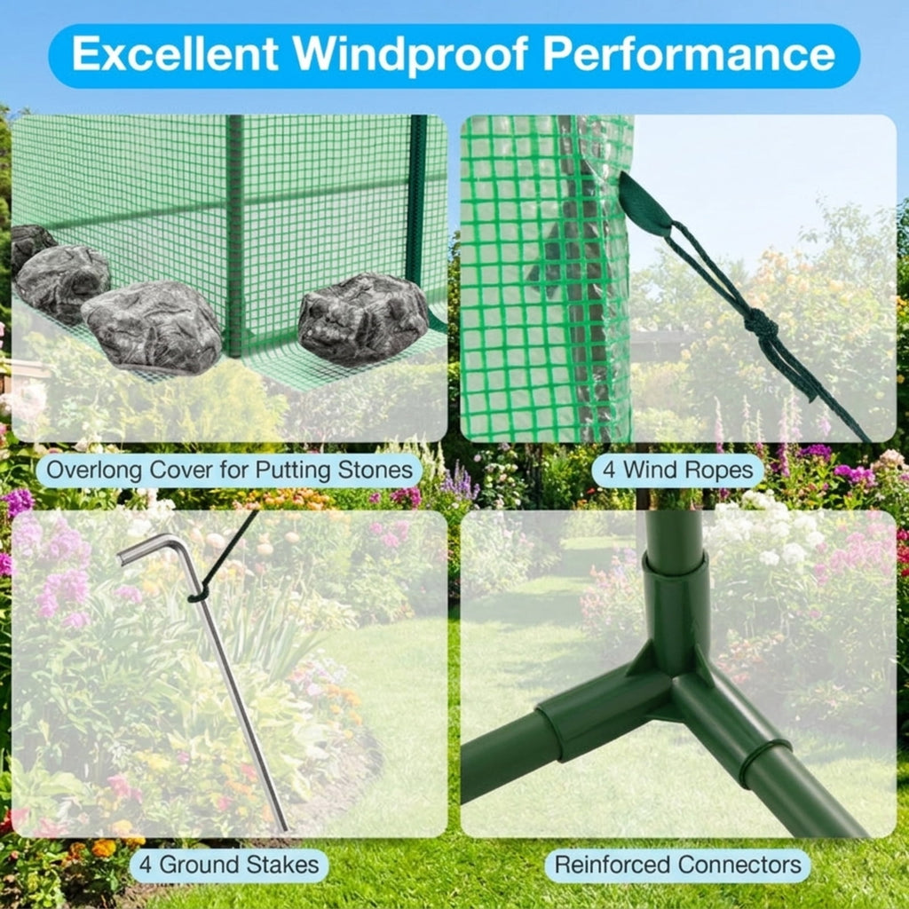 Biotree Outdoor Portable Walk-in Greenhouse with PE Cover Heavy-Duty Metal Frame Roll for Outdoor Garden Backyard Patio Vegetables Flowers, Green