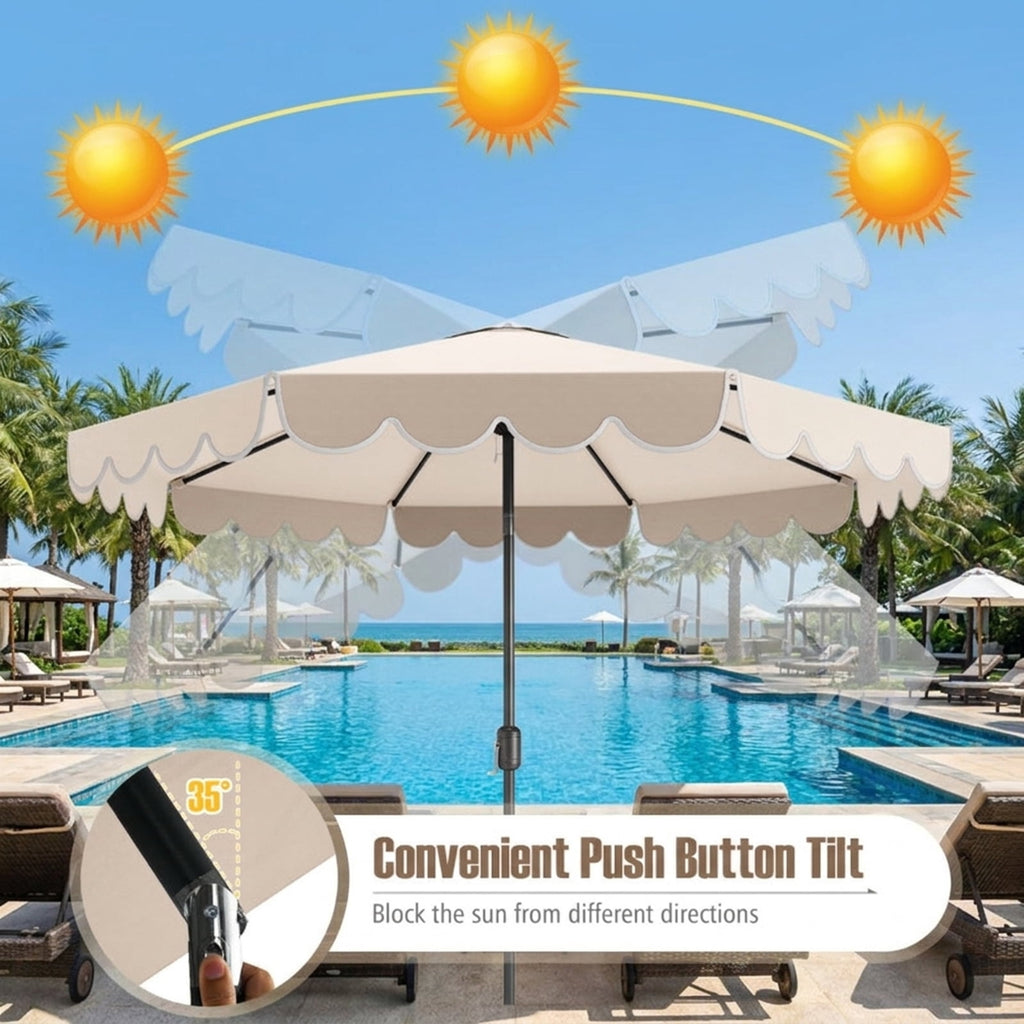 Biotree 10 ft Market Patio Umbrella with Crank and Tilt, 8 Sturdy Ribs, Vented Canopy - Beige for Backyard