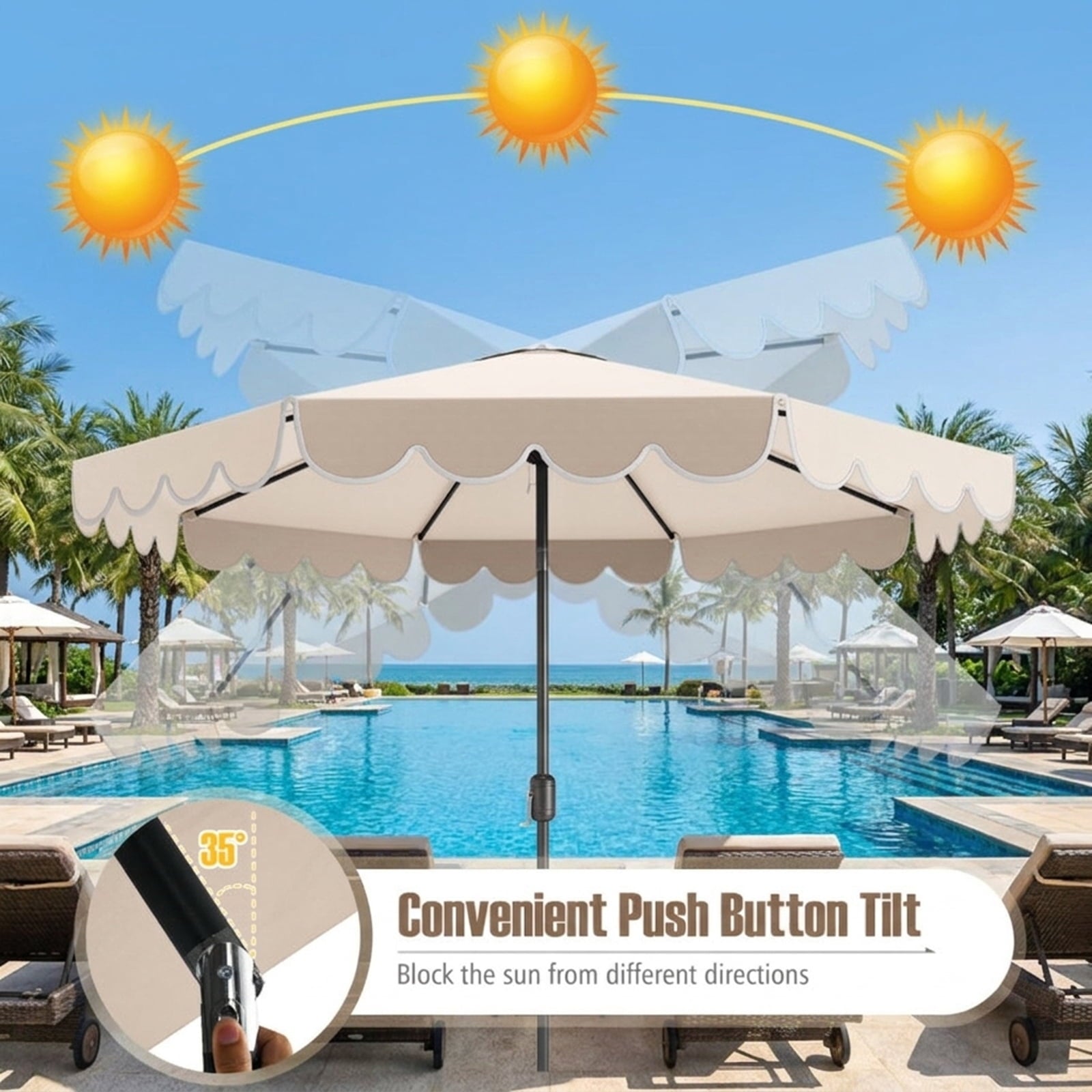Biotree 10 ft Market Patio Umbrella with Crank and Tilt, 8 Sturdy Ribs, Vented Canopy - Beige for Backyard