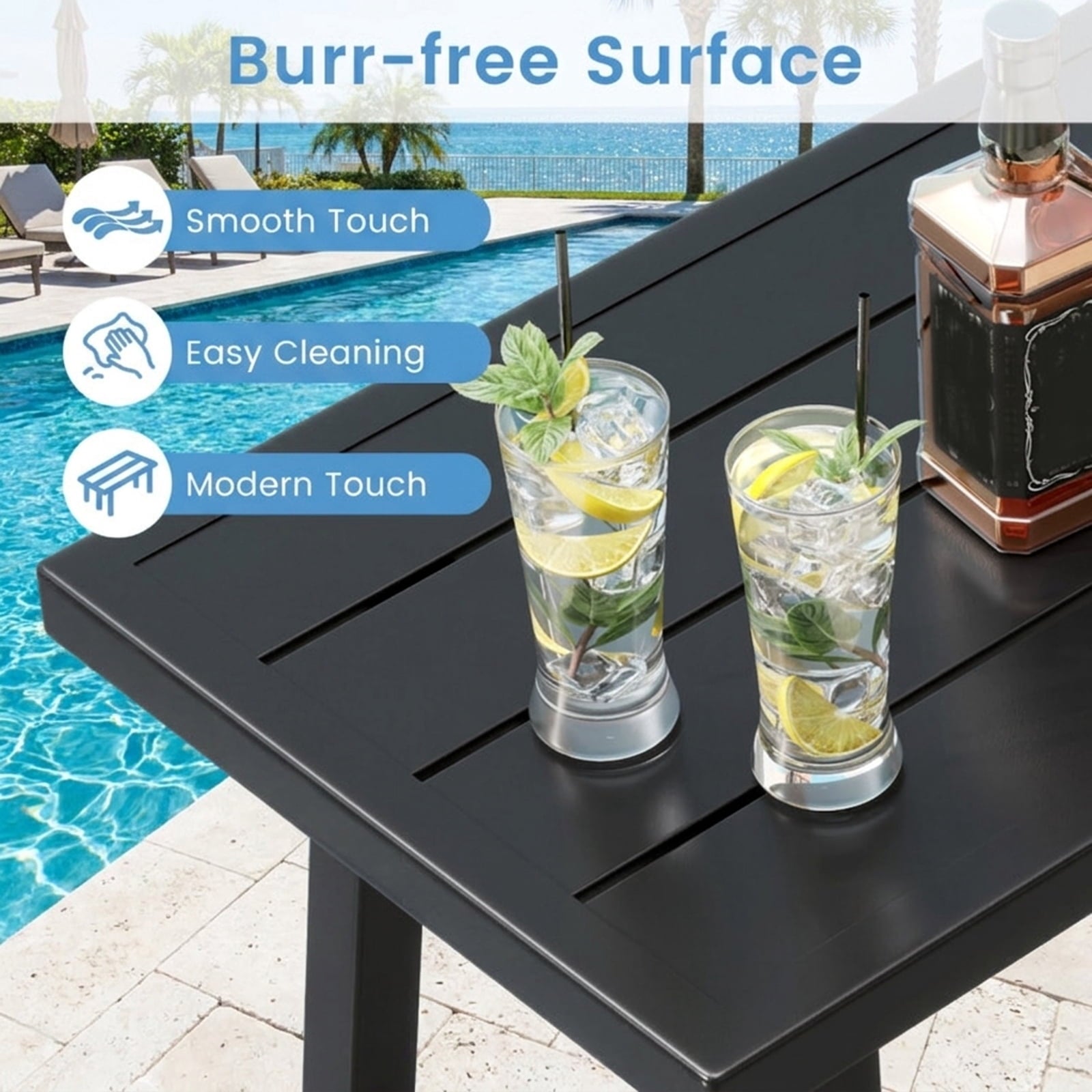 Biotree 36 Inches Patio Counter Height Bar Table with Adjustable Foot Pads, Black