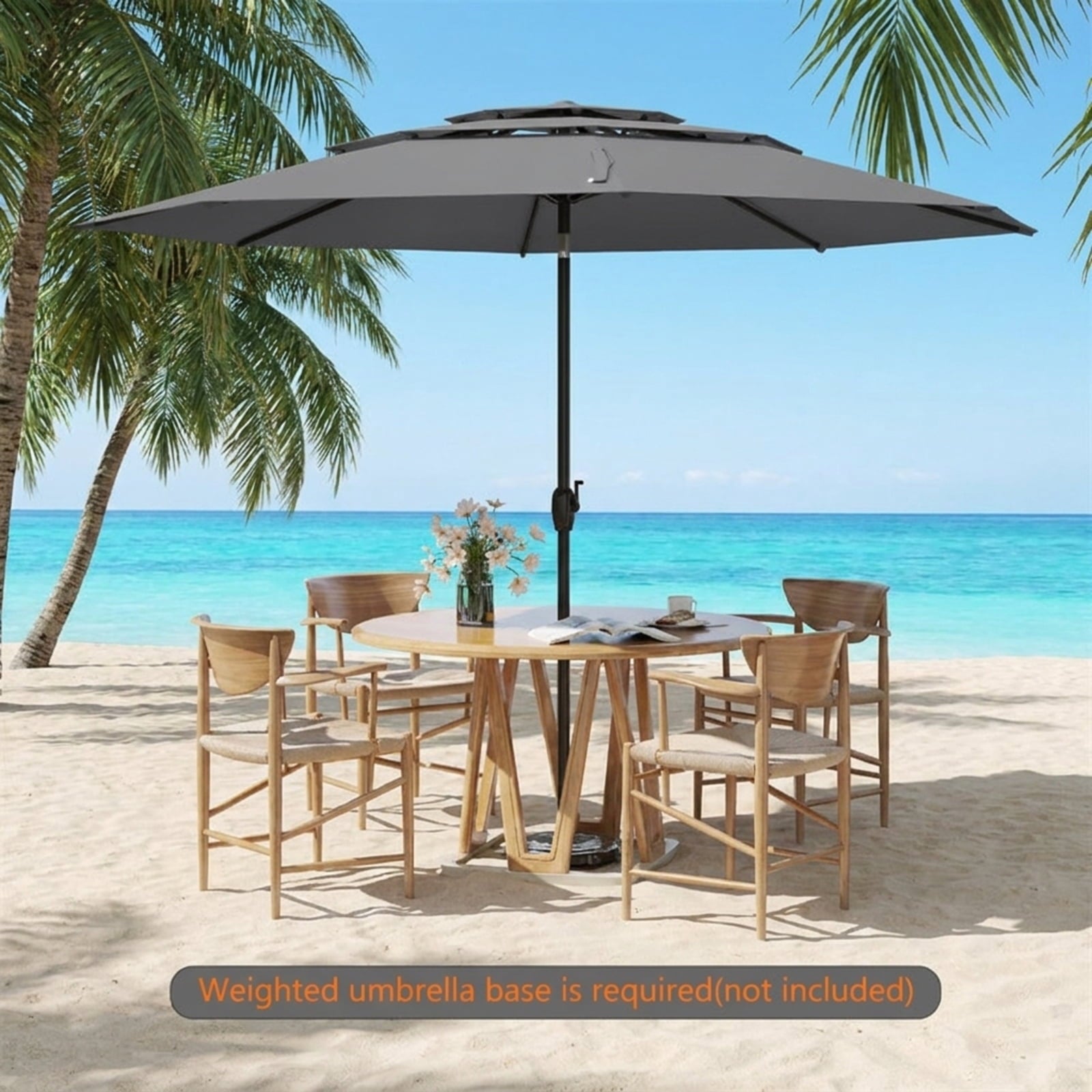 Biotree 10 FT Patio Umbrella, 3-tier Vented Patio Umbrella with Push Button Tilt for Patio Garden Backyard Pool, Brown