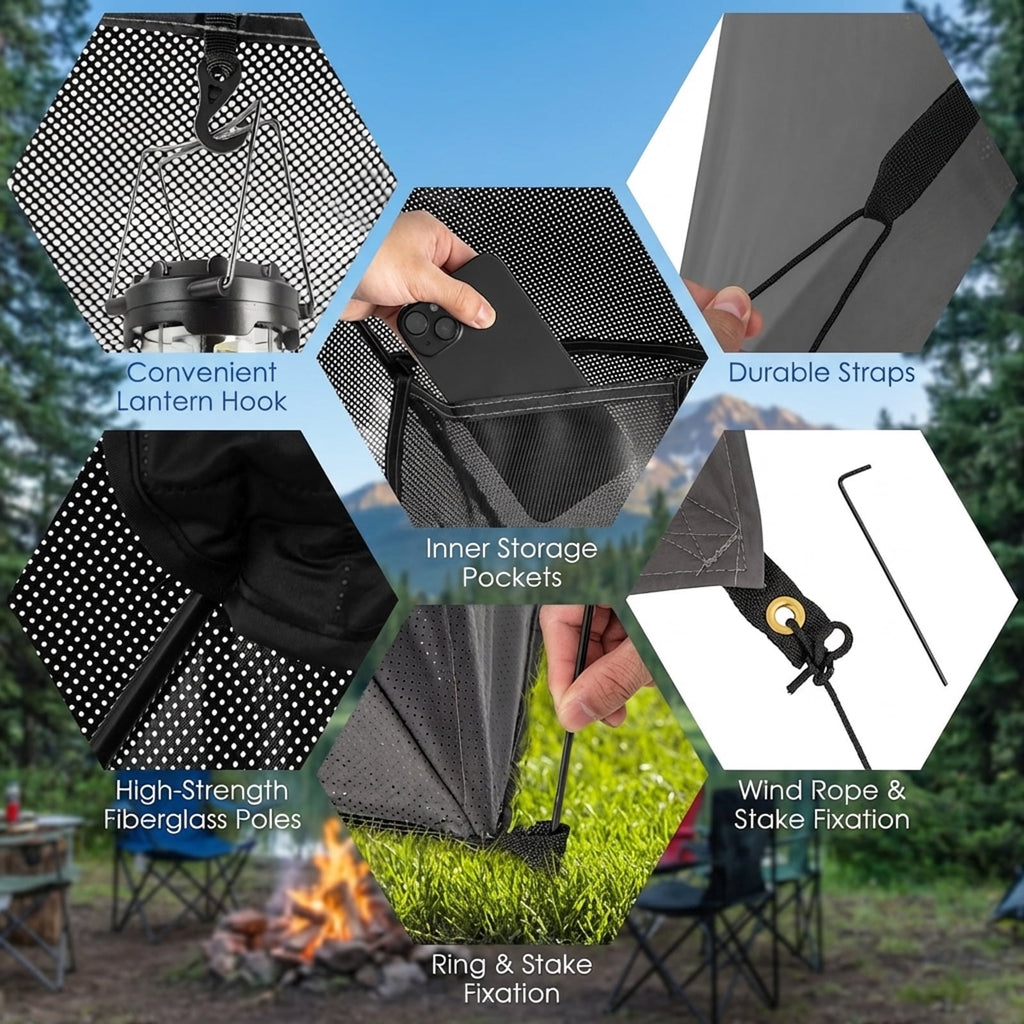 Biotree Instant Pop Up 2-3 Person Camping Tent with Rainfly and Carry Bag for Hiking Backpacking, Gray
