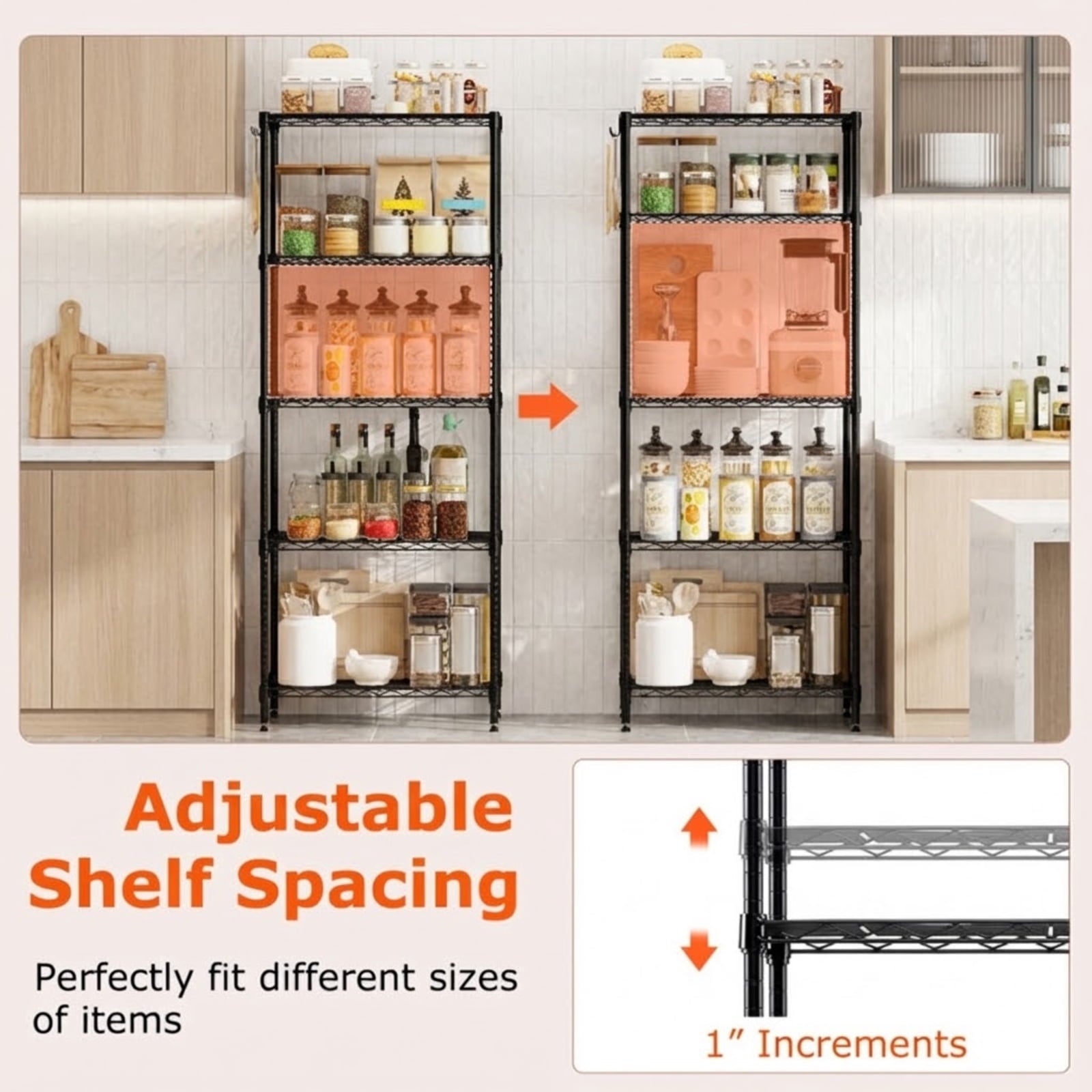 Biotree 5-Tier Metal Storage Shelving Unit with V-Shaped Wire Rack, 750 LBS Capacity Heavy Duty Garage Shelves Utility Rack for Basement Warehouse Pantry, Black