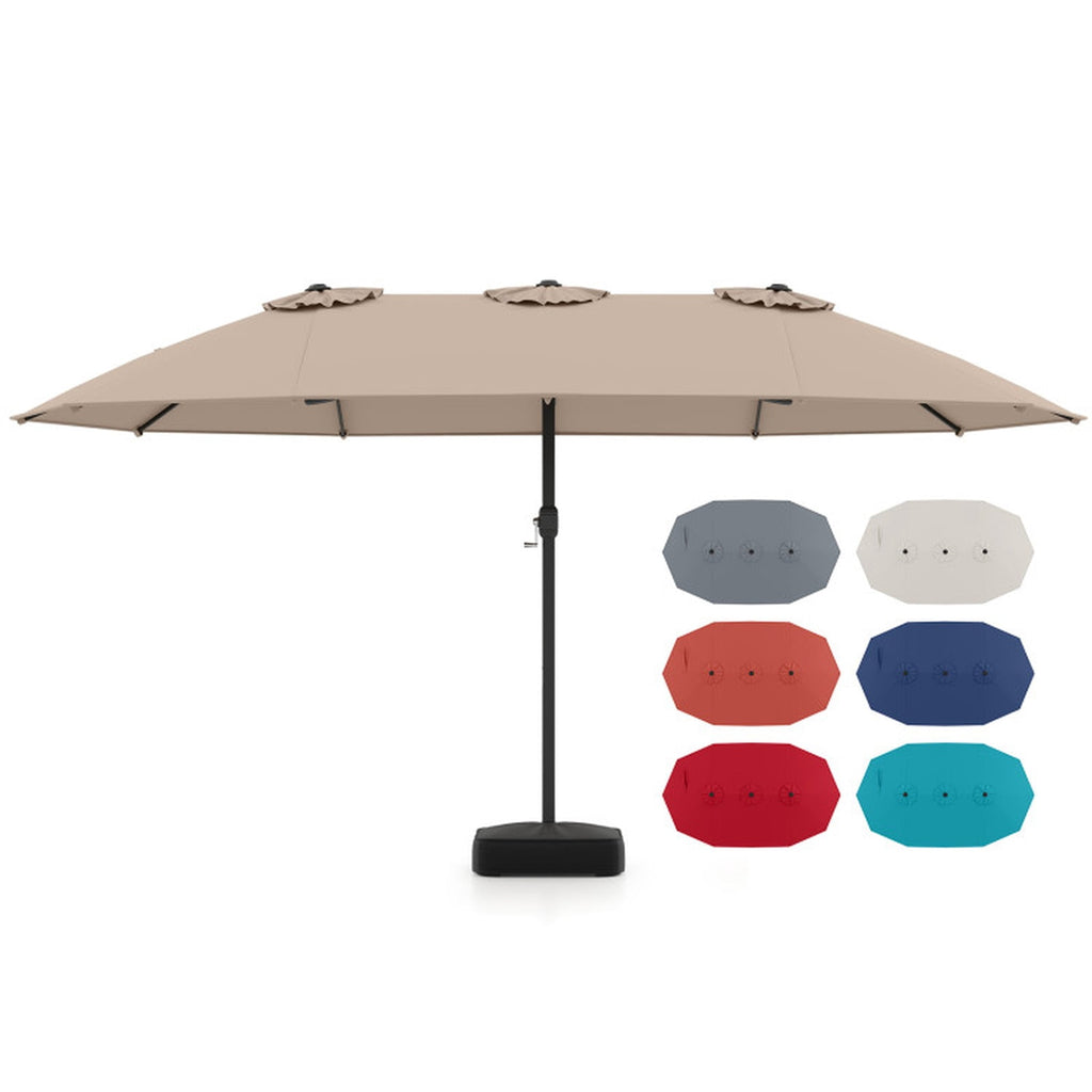 Biotree 15 ft Double-Sided Twin Patio Umbrella Crank Tilt Outdoor Shade - Brown - UV Protection with Cross Base