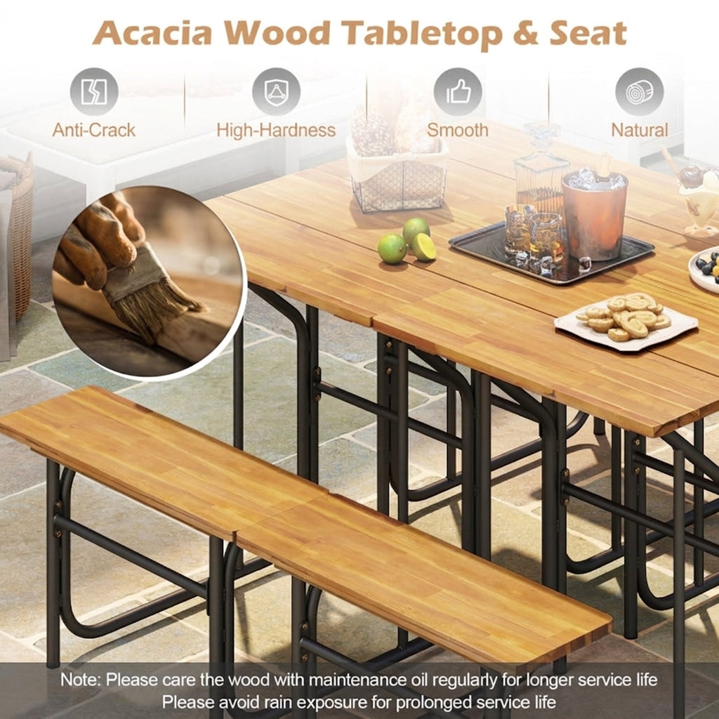 Biotree Acacia Wood Patio Table Bench Set One-Side Picnic Table and Seat, Black