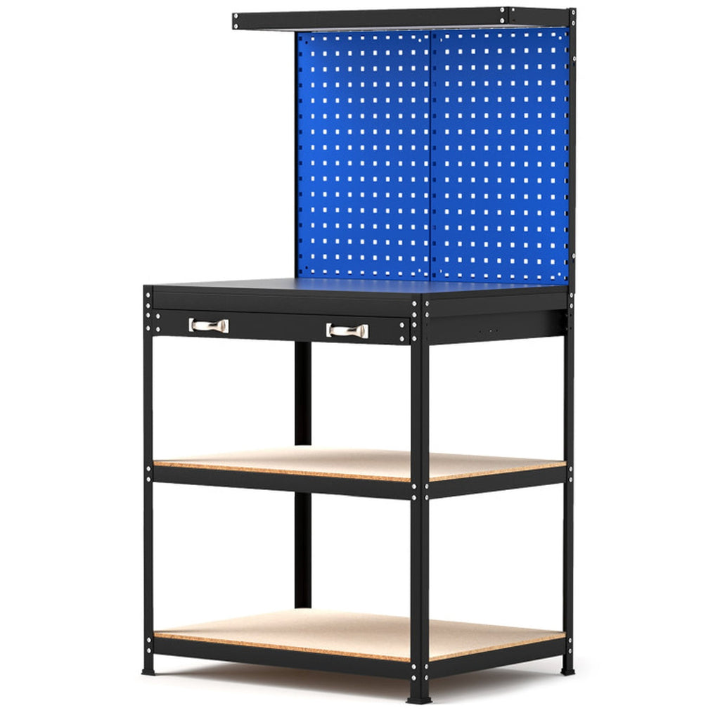 Biotree 32 x 16 Inch Workbench with Pegboard 2 Drawers and Shelves 220 lbs - Navy