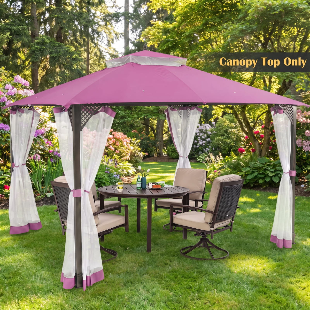 Biotree 10 x 12 Gazebo Replacement Top with Air Vent and Drainage Holes for Outdoor Patio Canopy, Pink