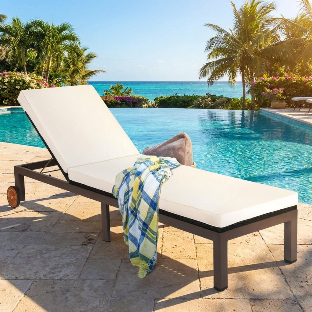 Biotree Back Adjustable Cushioned Patio Rattan Lounge Chair Stackable Patio Chair for Garden BackyardWhite