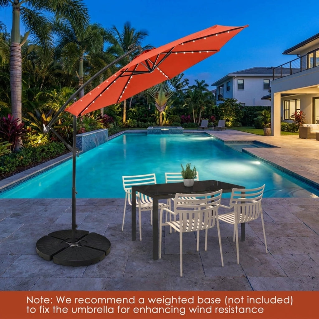 Biotree 10 ft Cantilever Offset Patio Umbrella Solar Powered Outdoor Shade - Orange - UV Protection with Cross Base