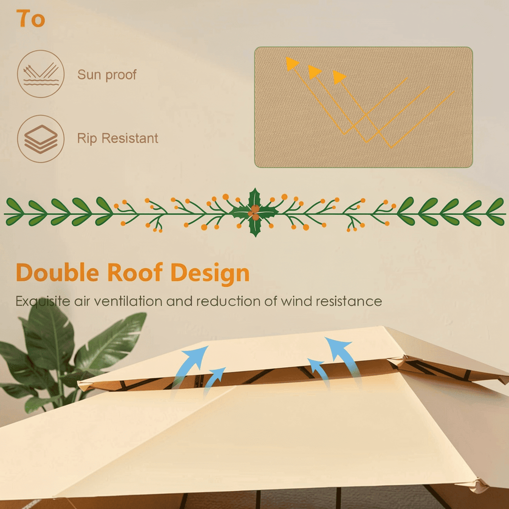 Biotree 10 Feet x 13 Feet Tent Canopy Shelter with Removable Netting Sidewall Brown - Outdoor Patio Backyard Garden Shade Canopy Shelter