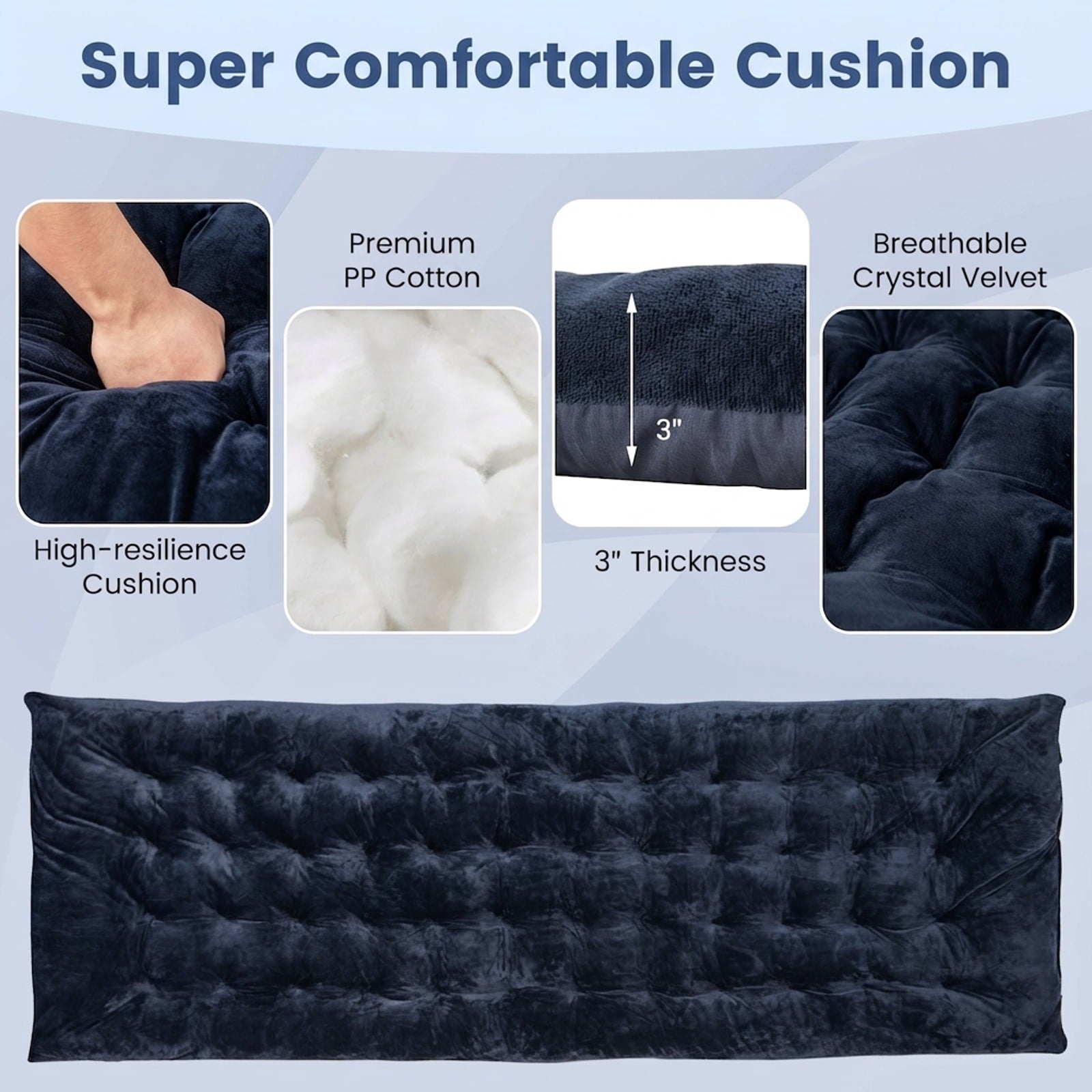 Biotree 75 x 27.5 Inch Camping Cot Pad with Soft Breathable Crystal Velvet Portable Sleeping Pad for Camping Cot, Navy Blue