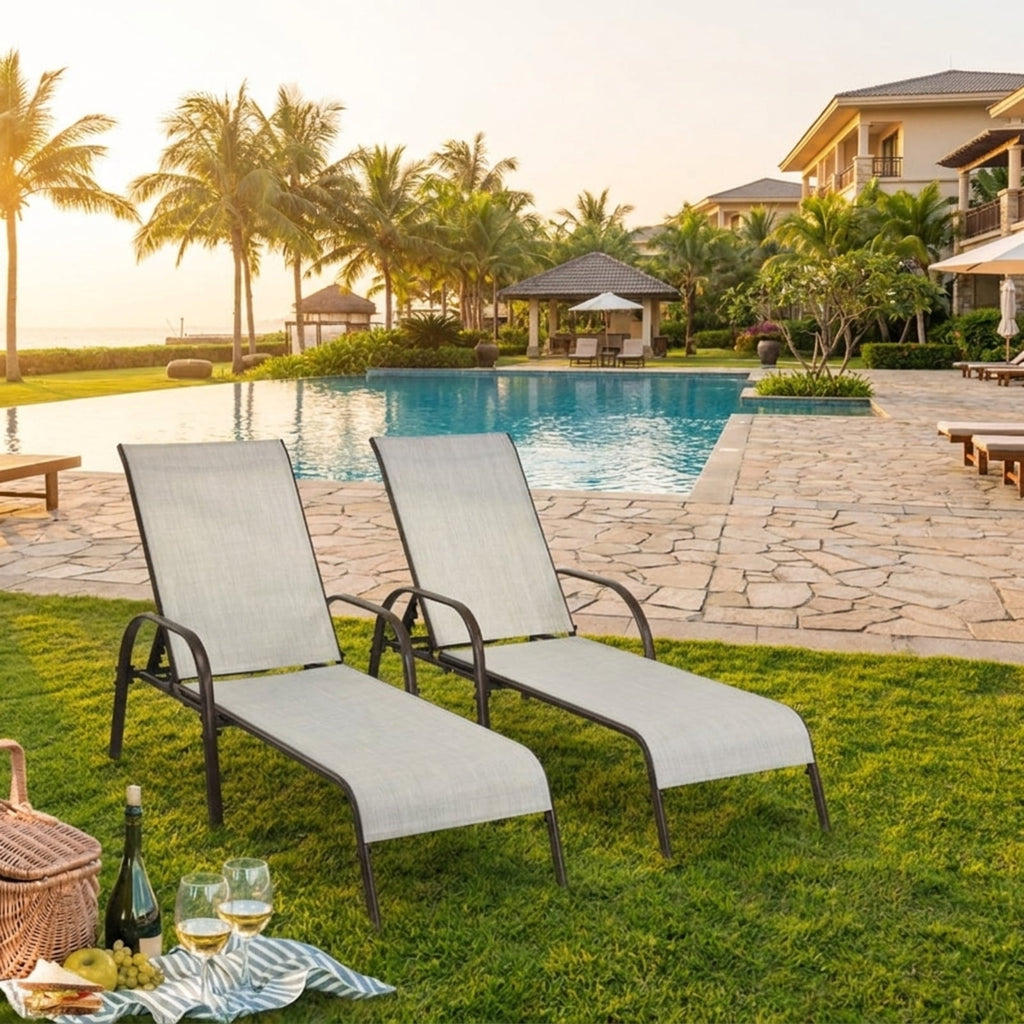 Biotree Adjustable Patio Chaise Folding Lounge Chair with Backrest Stackable Patio Chair for Garden BackyardGray