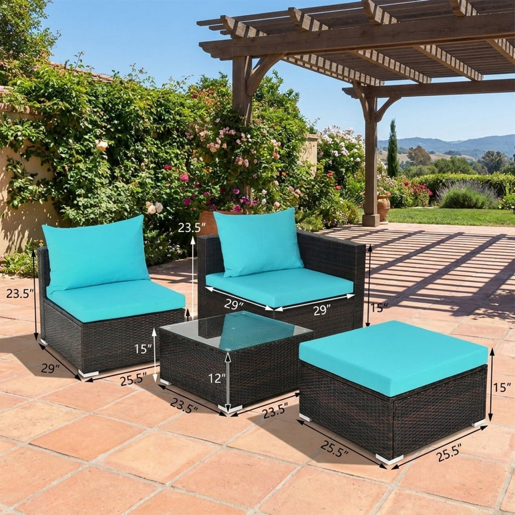 Biotree 5 Pieces Patio Rattan Furniture Set with Coffee Table Outdoor Conversation Set for Garden Backyard PorchTurquoise