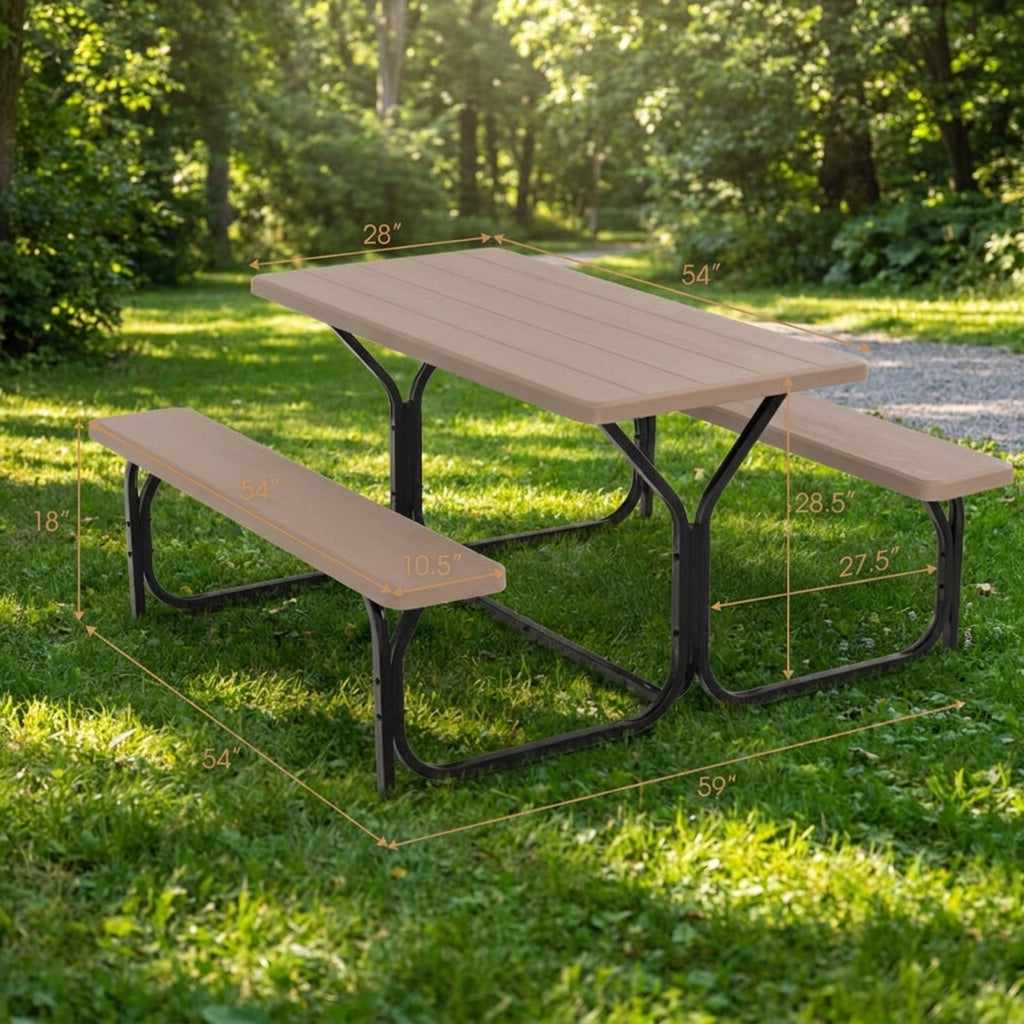 Biotree HDPE Outdoor Picnic Table Bench Set with Metal Base, Coffee