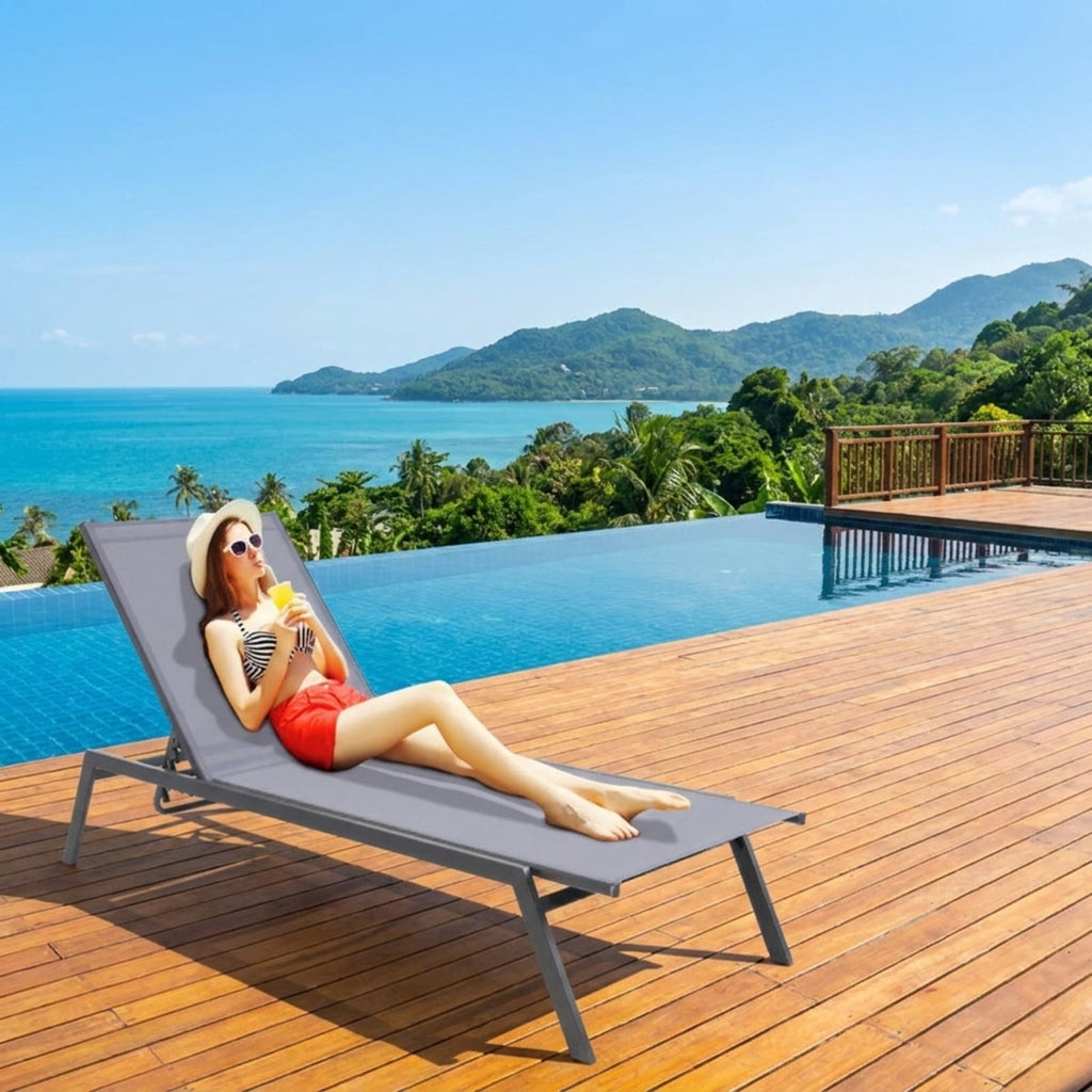 Biotree Outdoor Adjustable Chaise Lounge Chair with Lay Flat Position and Quick-Drying Fabric Stackable Patio Chair for Garden BackyardGrey