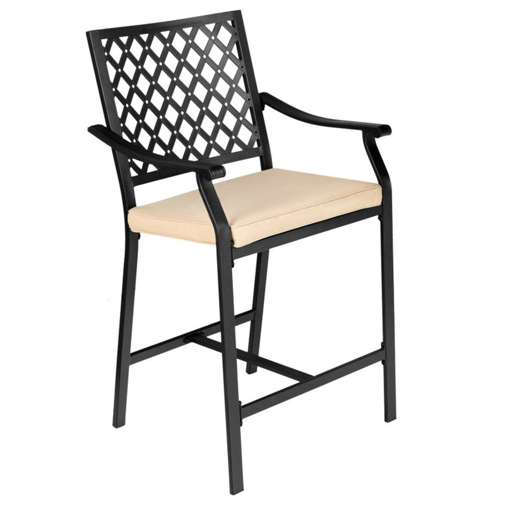 Biotree Set of 2 Patio Bar Stools with Cushioned Seat and Armrests, Black - Outdoor Patio Bar Height Chair with Footrest