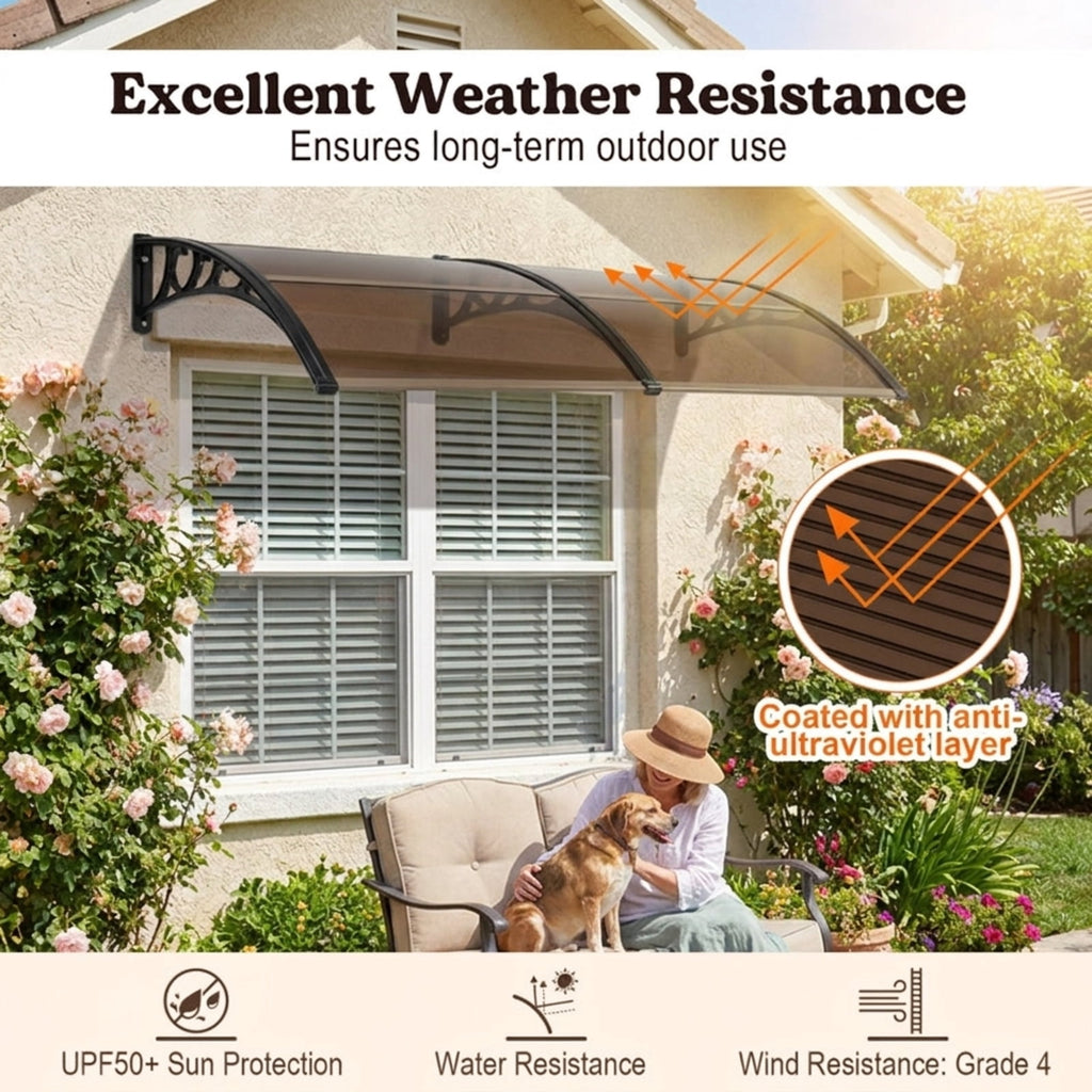 Biotree Outdoor Front Door Patio Overhang Awning for Sunlight Rain Snow Wind Protection-80 x 40 Inch for Patio Deck Door Window Sun Rain Protection, Coffee