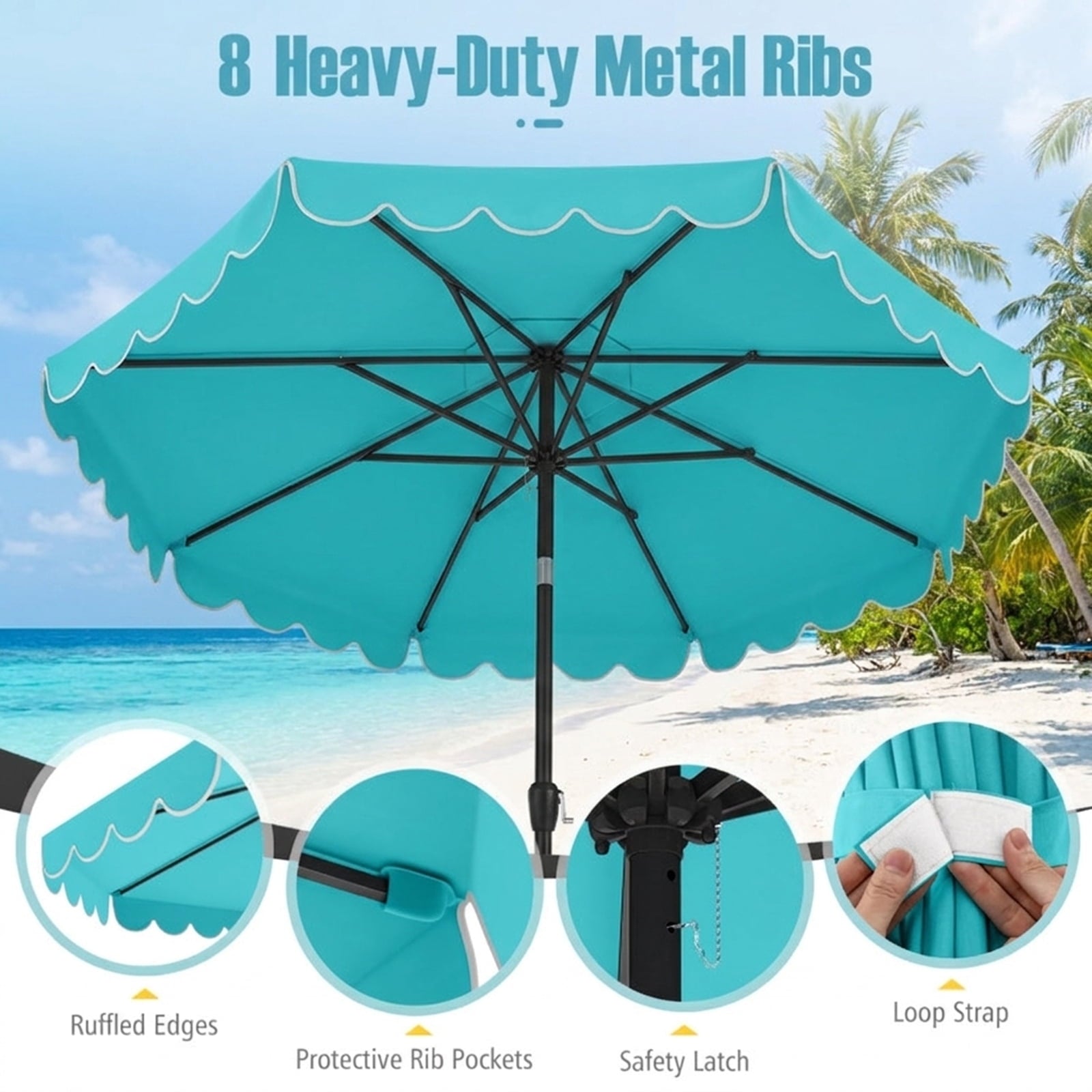 Biotree 10 ft Market Patio Umbrella with Crank and Tilt, 8 Sturdy Ribs, Vented Canopy - Multicolor for Backyard