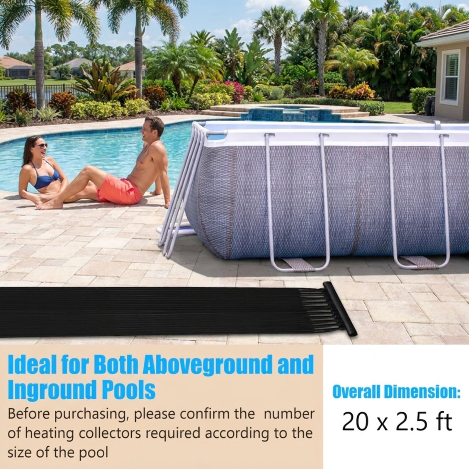 Biotree 2 Pieces 10/16.4/20 Feet Weatherproof Solar Swimming Pool Heating System 20 ft Set for Garden Yard Lawn Watering Outdoor, Black