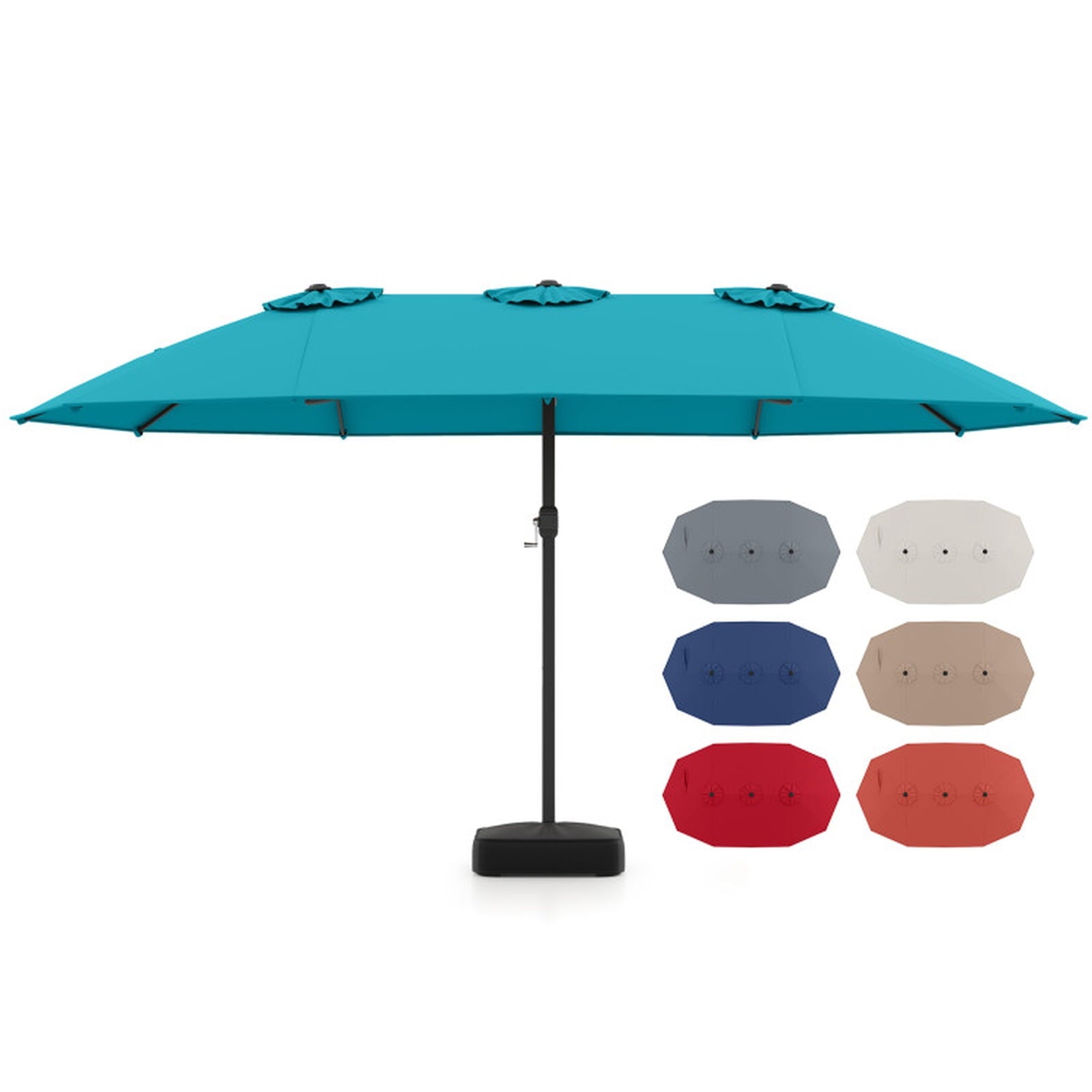 Biotree 15 Feet Double-Sided Twin Patio Umbrella with Crank and Base-Turquoise Beige Brown Blue Grey Orange Red Turquoise Black