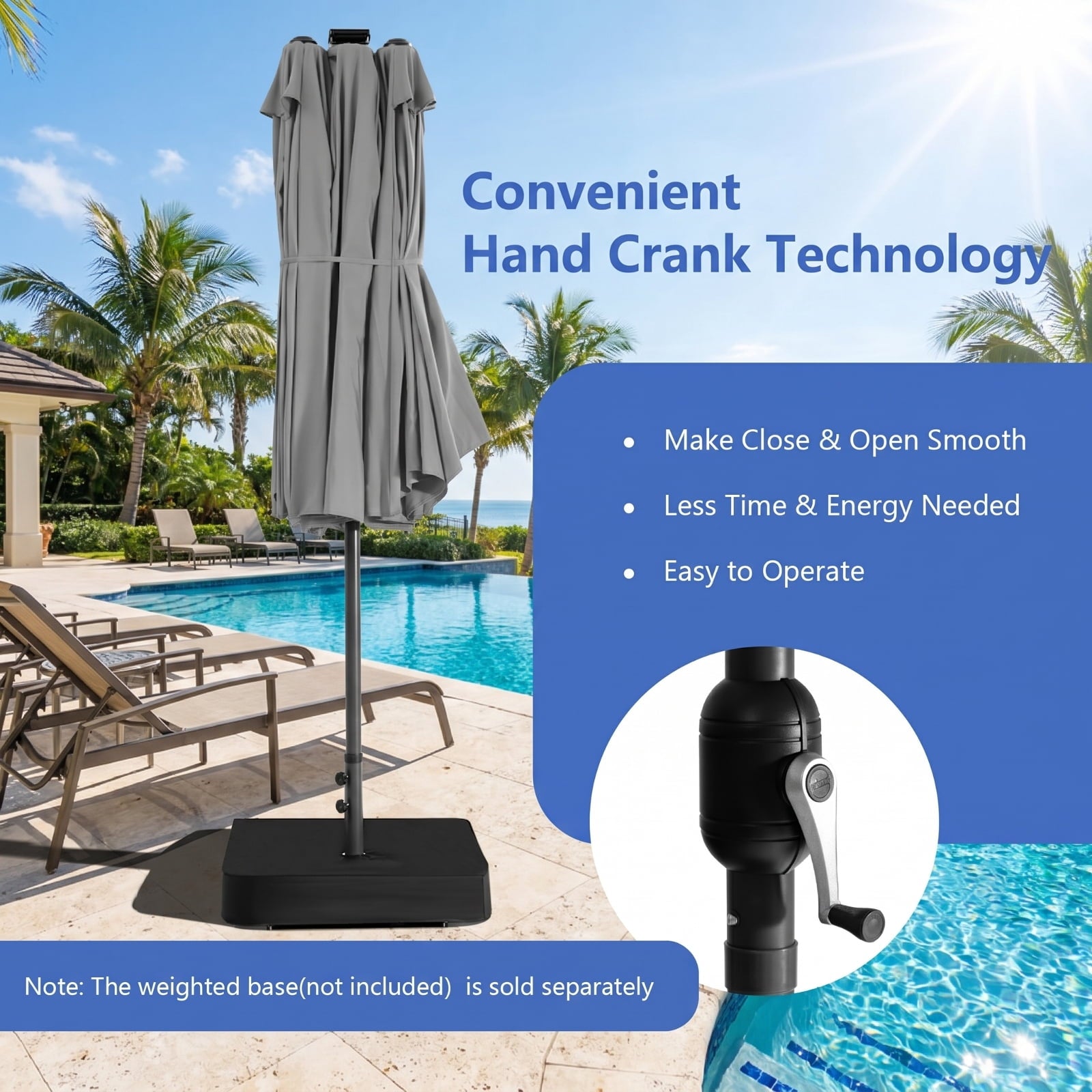 Biotree 15 ft Cantilever Patio Umbrella Offset Hanging with Cross Base, 8 Ribs - Multicolor for Backyard
