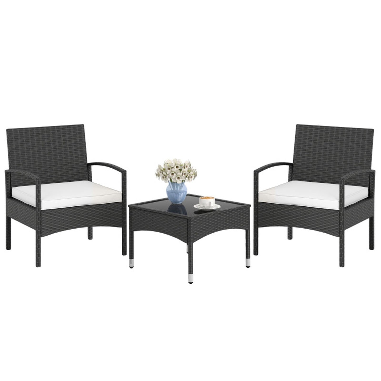 Biotree 3-Piece Patio Furniture Set Rattan Bistro Chairs with Table Outdoor Conversation Set for Garden Backyard PorchBeige