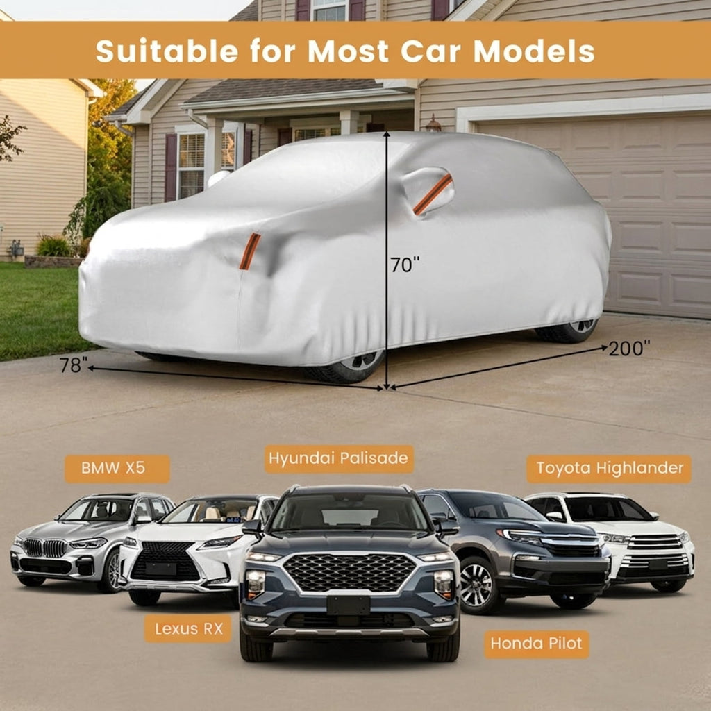 Biotree 200 Inch Car Cover Waterproof UV Protection All-Weather Full Cover Large SUV Universal Fit - Silver