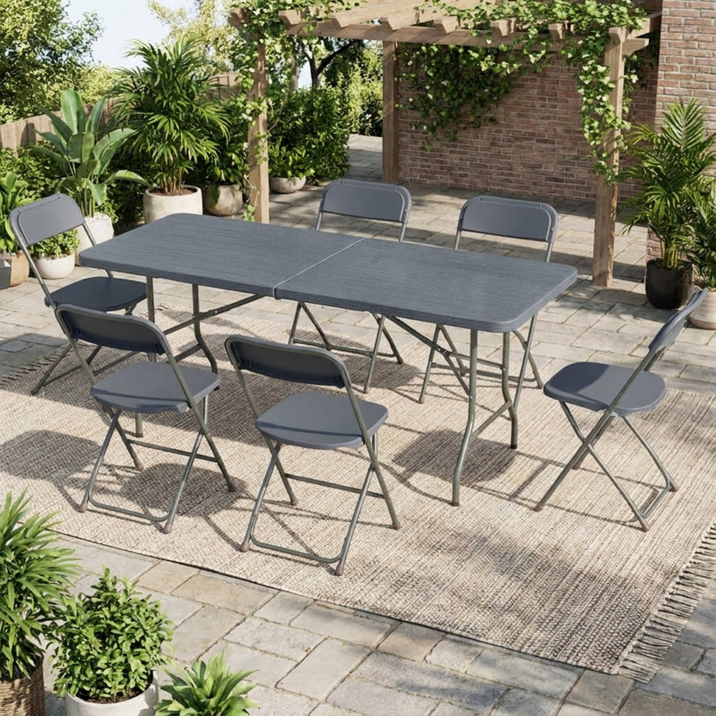 Biotree 6 Feet Folding Table with Wood Grain HDPE Tabletop and Safe Lock Mechanism, Gray