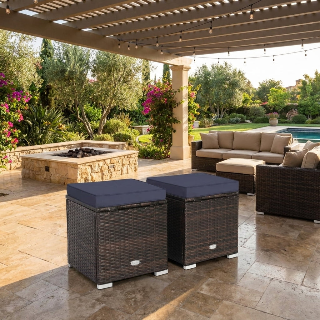 Biotree 2 Pieces Patio Ottoman with Removable Cushions Stackable Patio Chair for Garden BackyardNavy