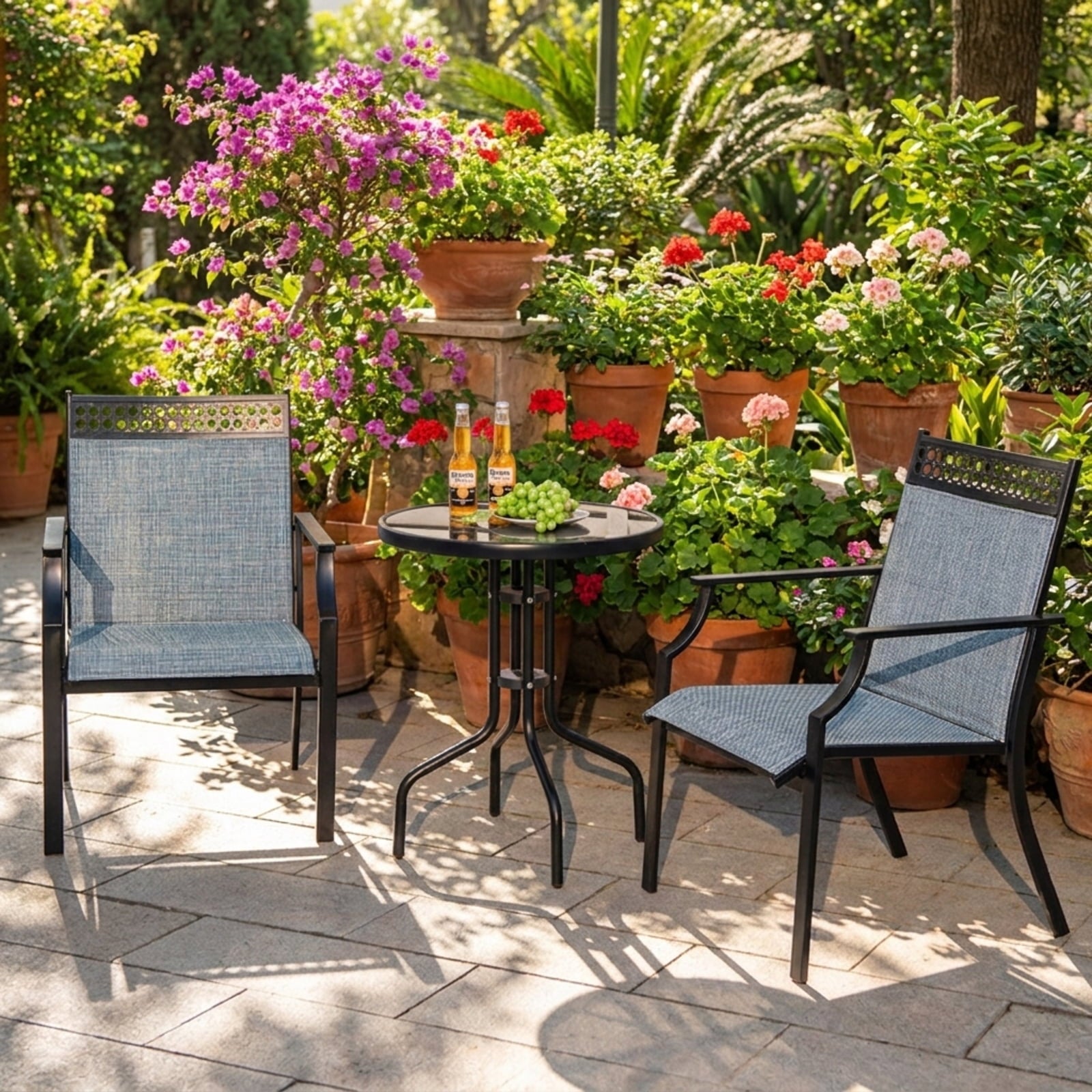Biotree Patio Chairs Set of 2 with All Weather Breathable Fabric Stackable Patio Chair for Garden BackyardBlue