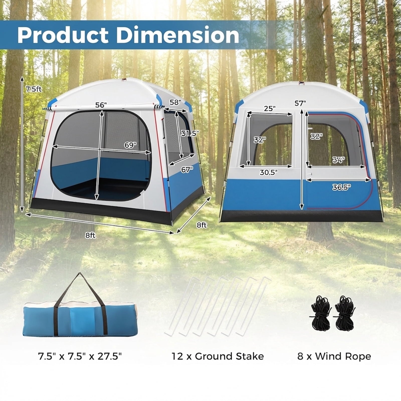 Biotree 5 Person Camping Tent with Mesh Windows and Carrying Bag for Family Camping Hiking, White