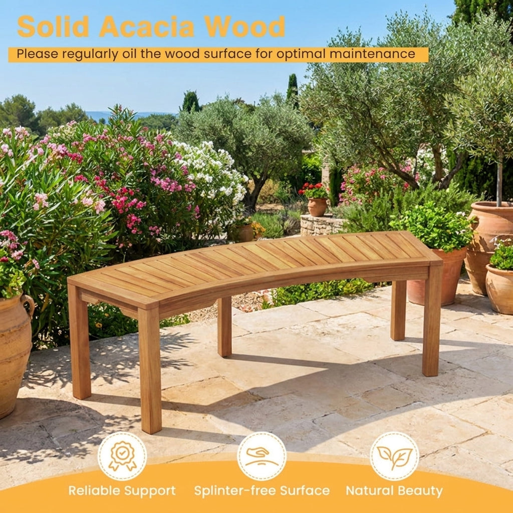 Biotree Set of 2 Outdoor Bench Acacia Wood Curved Garden Bench 2-Person Stackable Patio Chair for Garden BackyardNatural