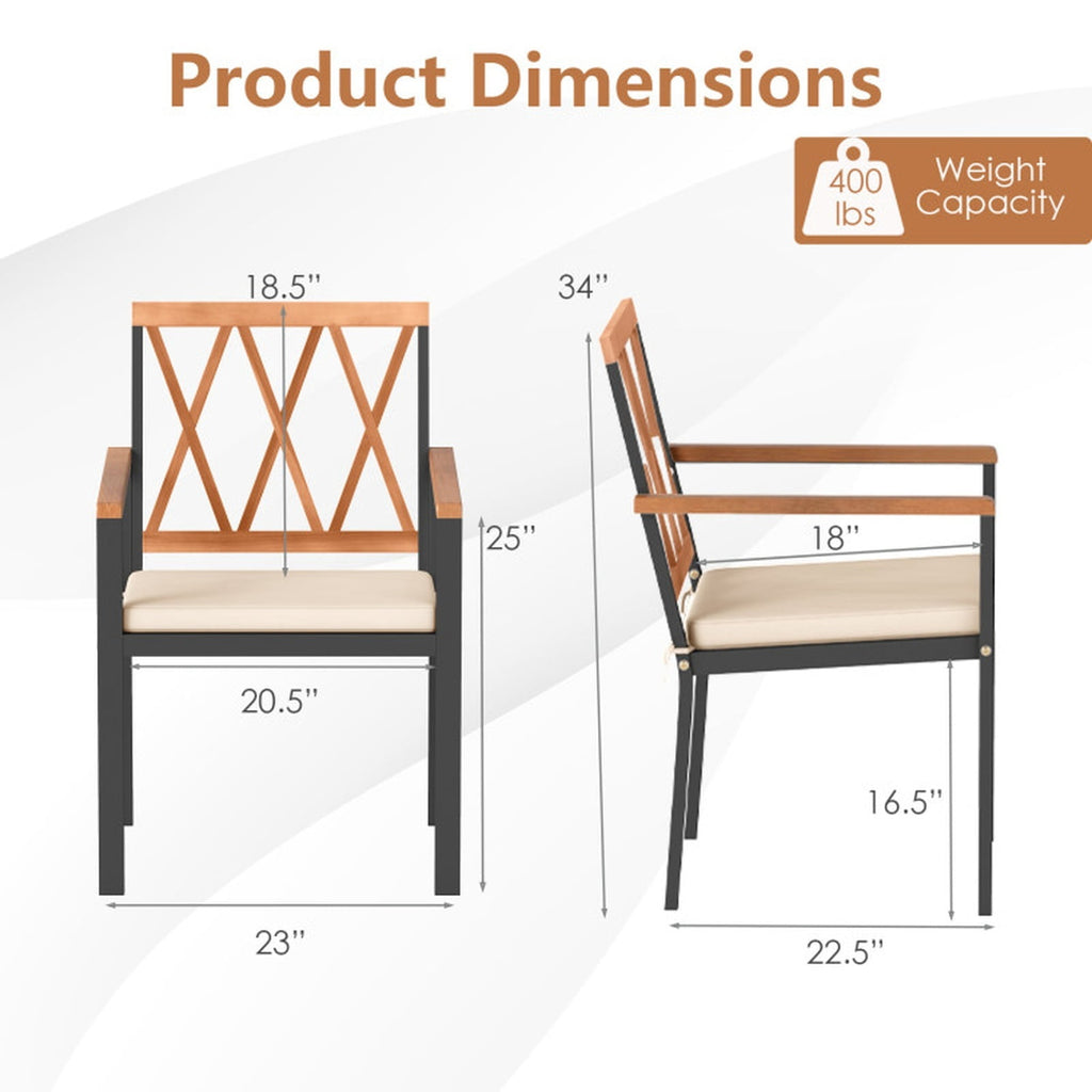 Biotree Set of 2 Patio Dining Chairs with Removable Padded Cushions-18 Inches Stackable Patio Chair for Garden BackyardBlack + Natural
