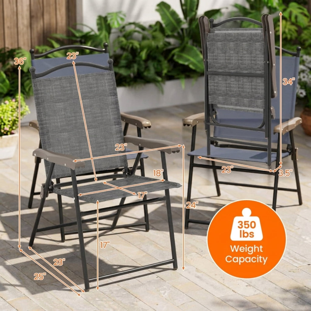 Biotree Set of 2 Patio Folding Sling Back Camping Deck Chairs Stackable Patio Chair for Garden BackyardGray