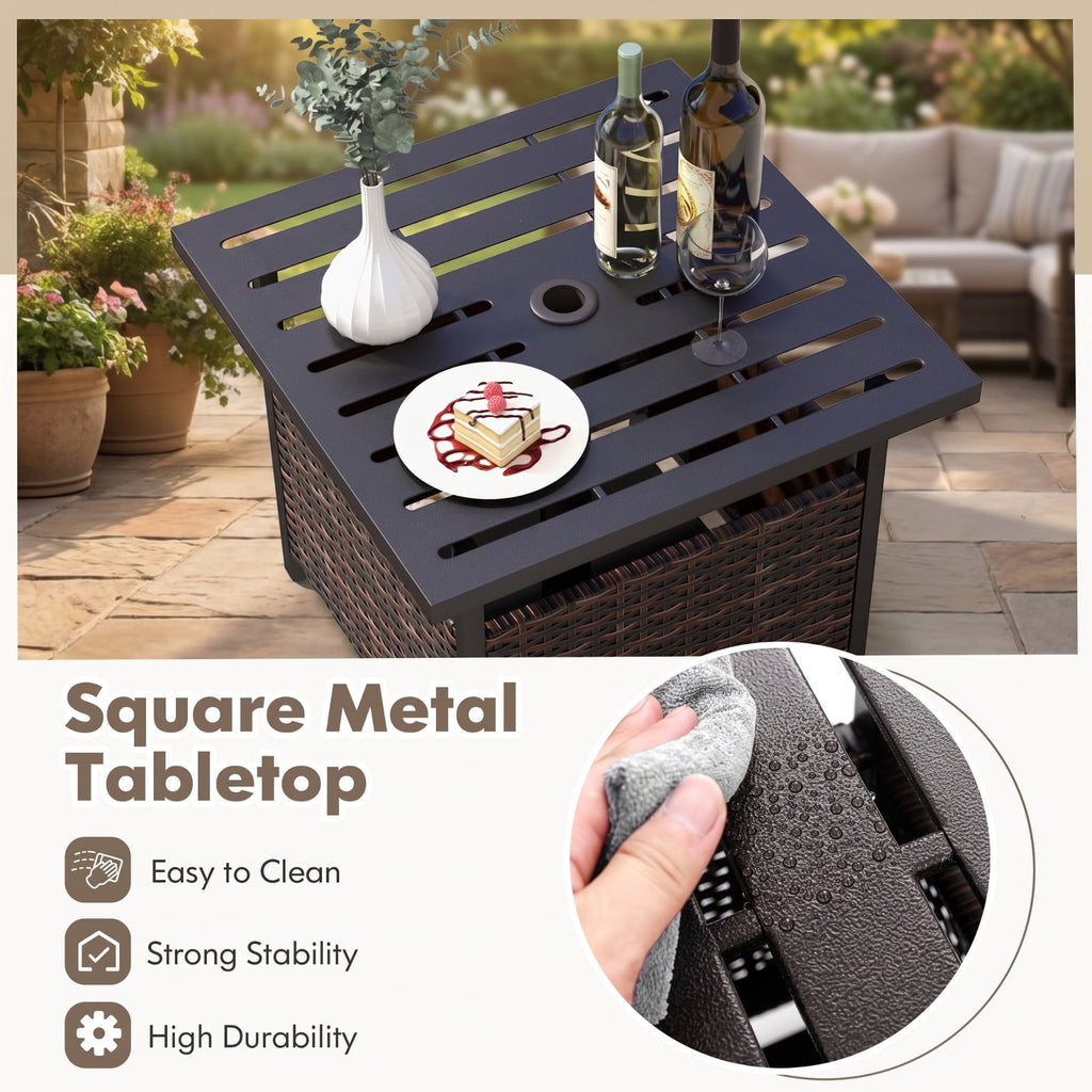 Biotree Outdoor Patio Rattan Wicker Steel Side Deck Table, Mix Brown