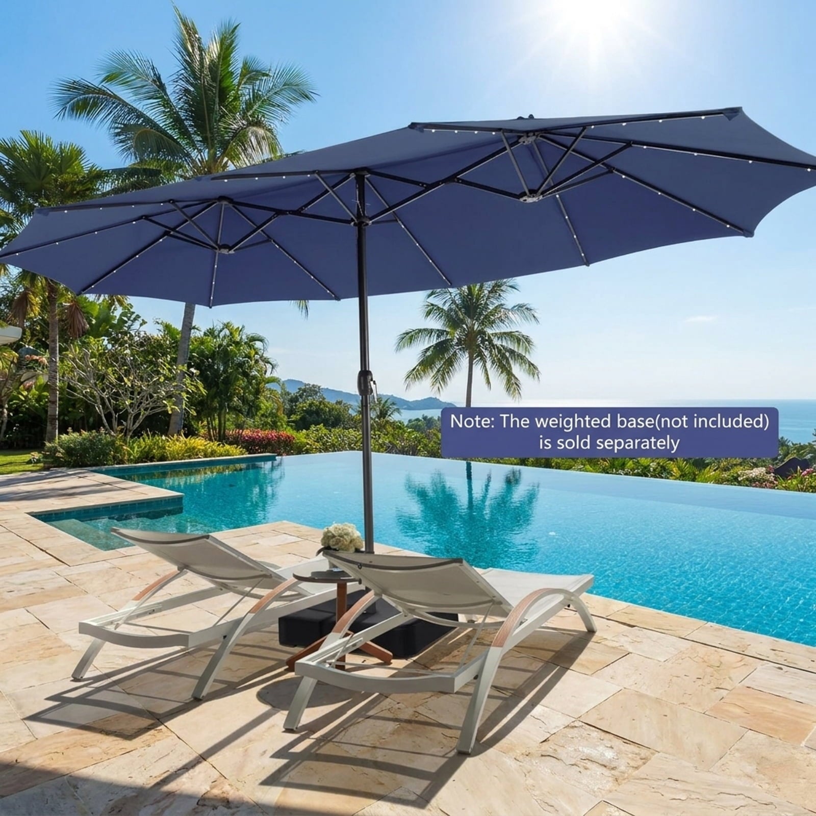 Biotree 15 ft Double-Sided Twin Patio Umbrella Solar LED Lights Outdoor Shade - Blue - UV Protection