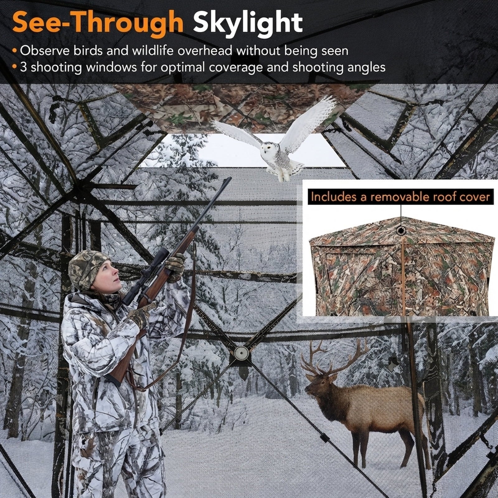 Biotree 5-in-1 Detachable Hunting Ground Blind for 2-3 People with Skylight Window for Deer Turkey Hunting